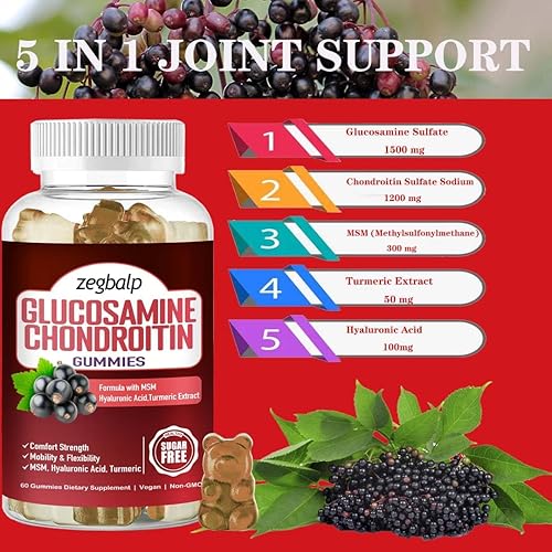 Miniatura 3 de ZEGBALP Gomitas de glucosamina y condroitina, suplementos para adultos, hombres y mujeres, 1500 mg masticables de glucosamina extra fuerte con MSM