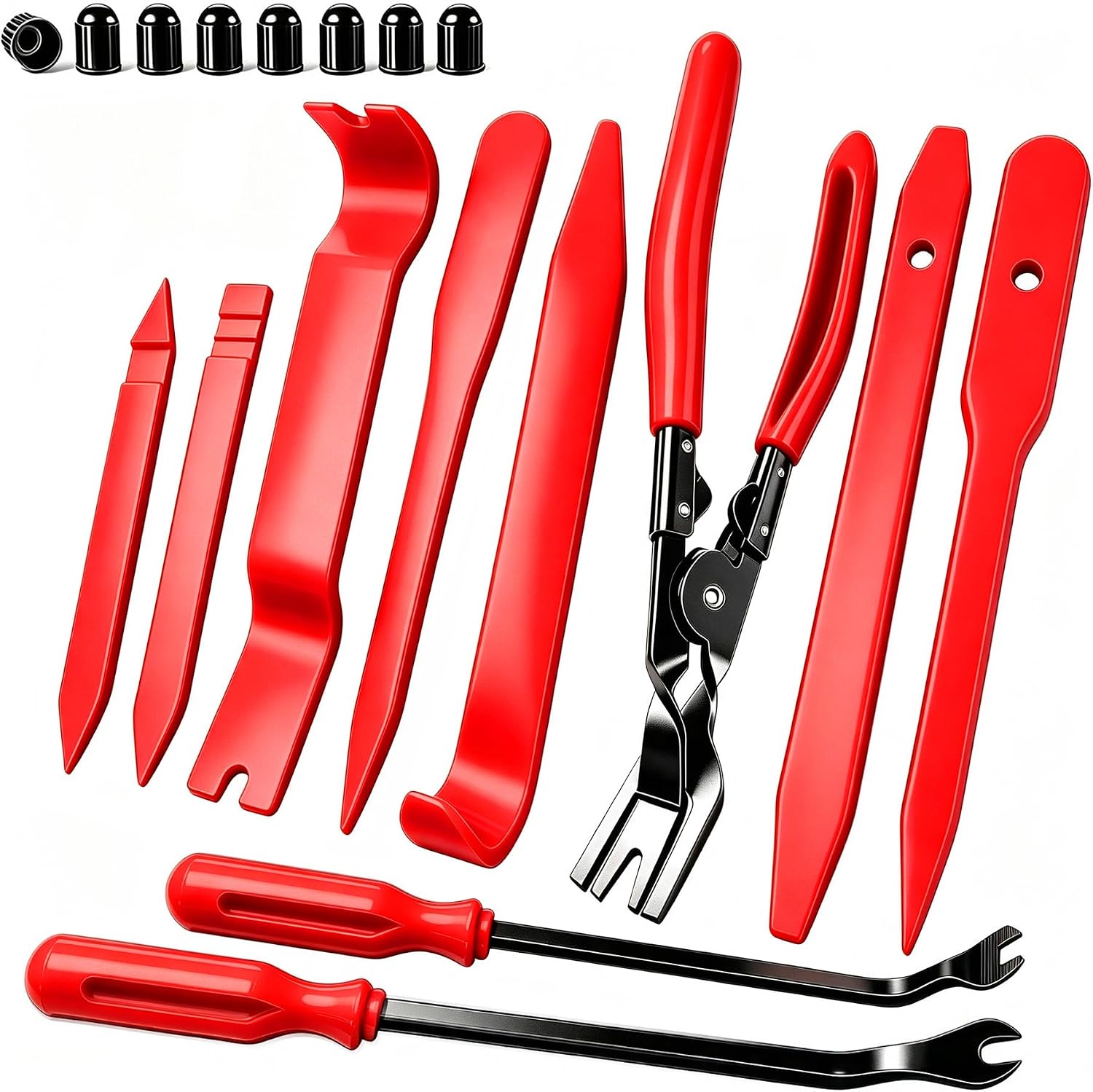 18Pcs Auto Trim Removal Tool Kit, Clip Pliers Set and Fastener Remover, Red