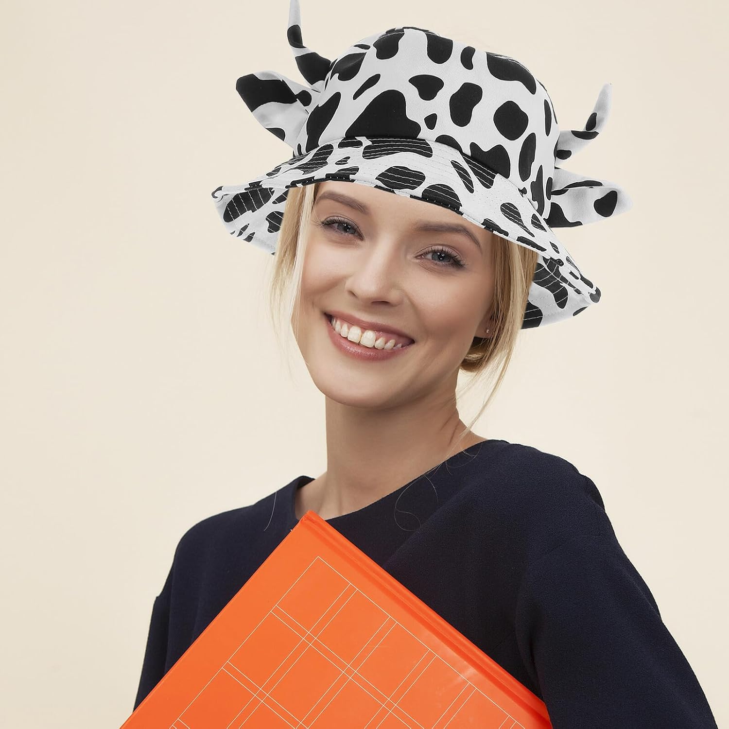 TEHAUX Cow Print Bucket Hat with Ears, Soft Cotton Fisherman Cap for Women, Summer Novelty Animal Theme Hat for Beach and Outdoor Activities Multi