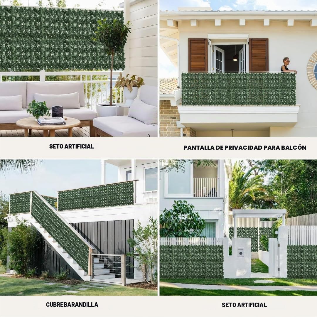Seto Artificial Verde Claro 1x3 Metros +50 Bridas de Plastico, Seto Artificial Ocultacion Jardin, Pantalla Privacidad 90%, Fácil Instalación para Valla Jardin Exterior y Balcon