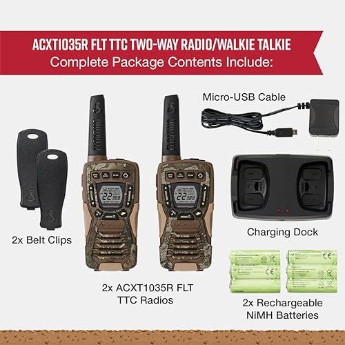 Miniatura 6 de Walkie Talkies Cobra ACXT1035R FLT Impermeables - Recargables, Flotan, 22 Canales, Juego de Radio Bidireccional de Largo Alcance de 37 Millas