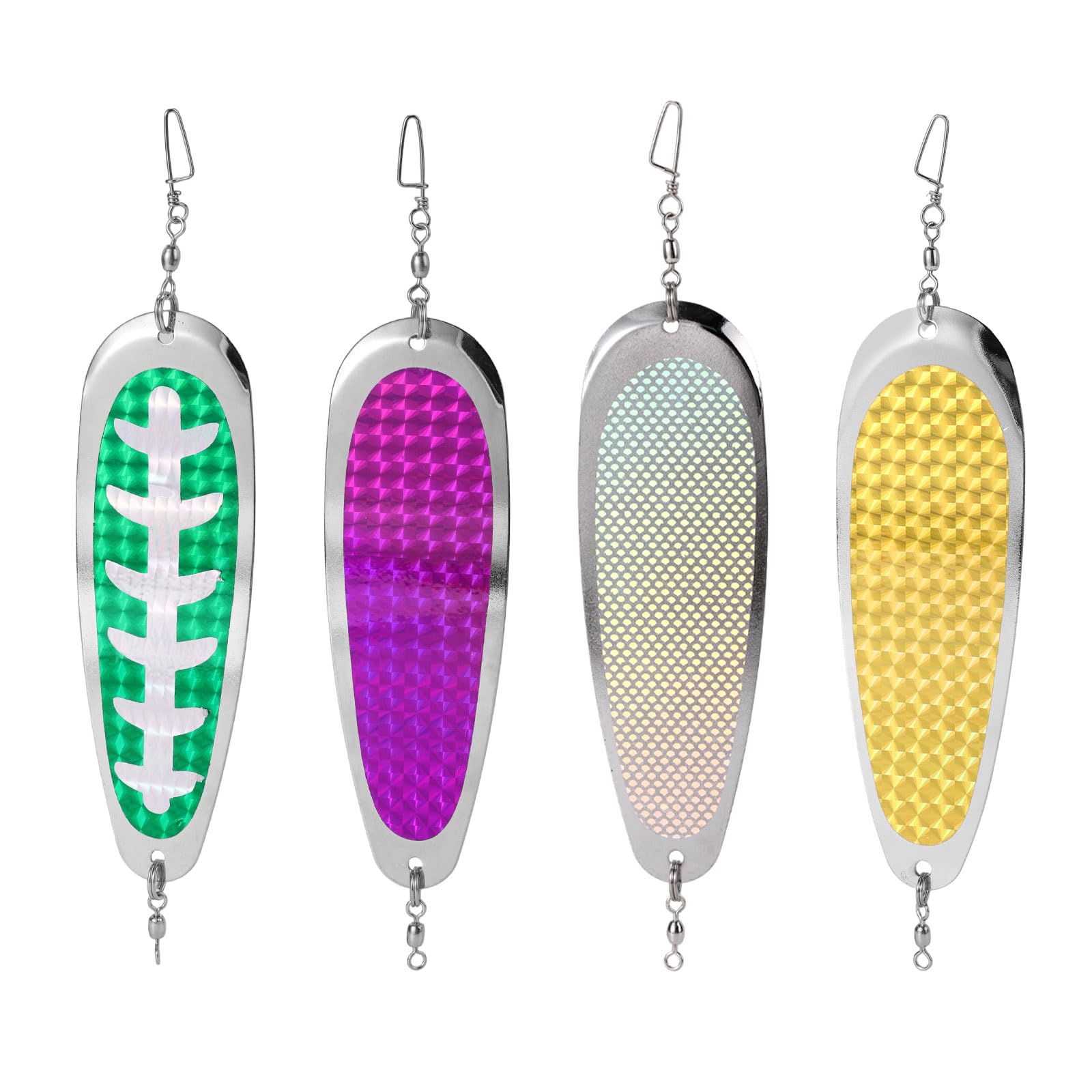 Penitue 4pcs Teardrop Fishing Dodgers Trolling Flashers, 14cm/5.5 Inch Reflective Salmon Flashers Metal Dodger Fishing Lures for Lake Trout Halibut Deep Water Trolling Accessories