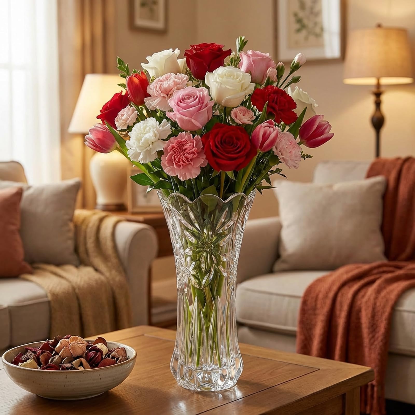 JUXYES Vaso da fiori in cristallo, vaso in vetro pesante, per composizioni floreali, piccoli fiori recisi, centrotavola decorativo per casa, ufficio, decorazione per matrimoni