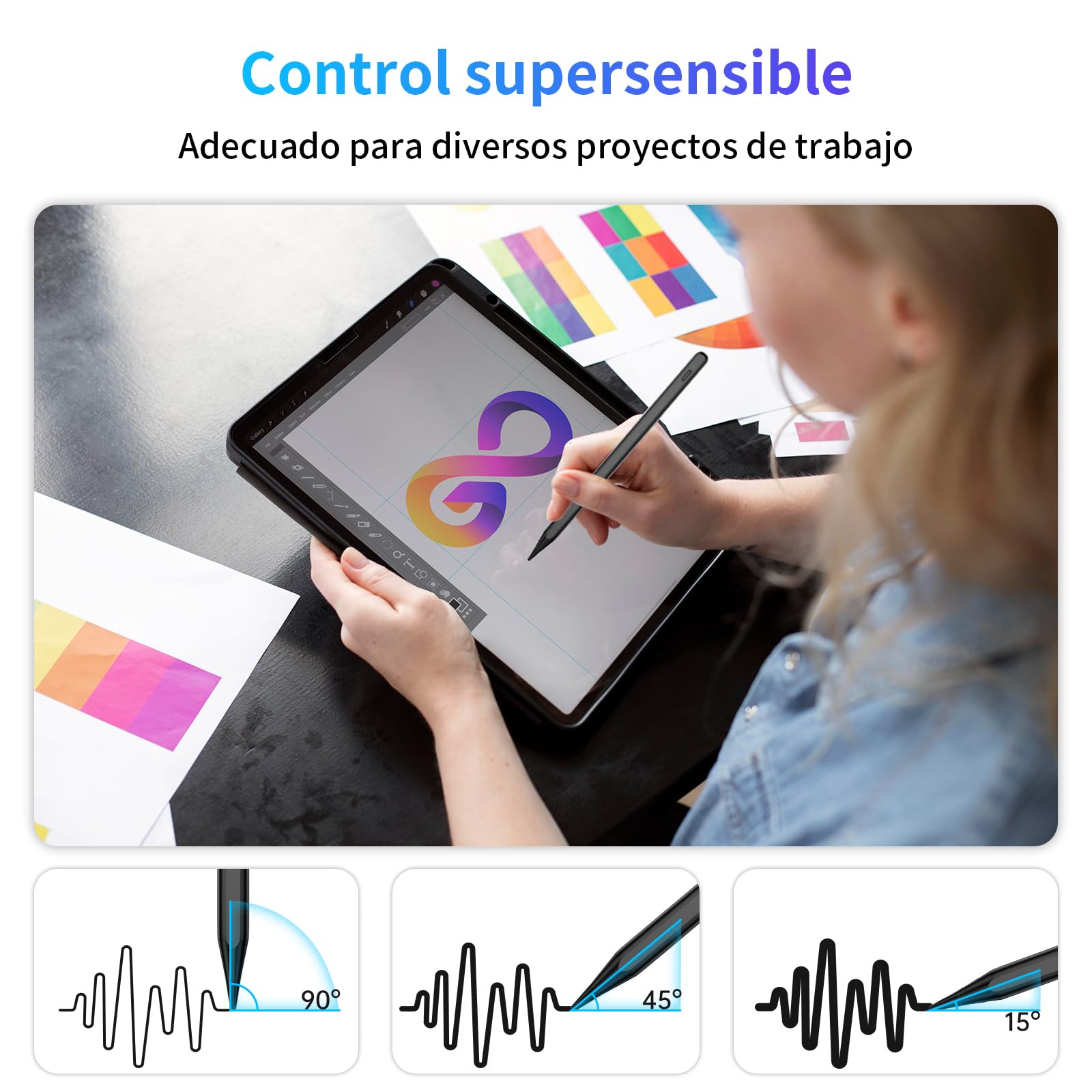 Lápiz para Apple iPad 2018-2025, Carga Rápida 15 Min, Compatible con iPad 6/7/8/9/10/11, iPad Air 3/4/5, iPad Pro 11/12.9/13, iPad Mini 5/6, Rechazo de Palma, Precisión de Píxel