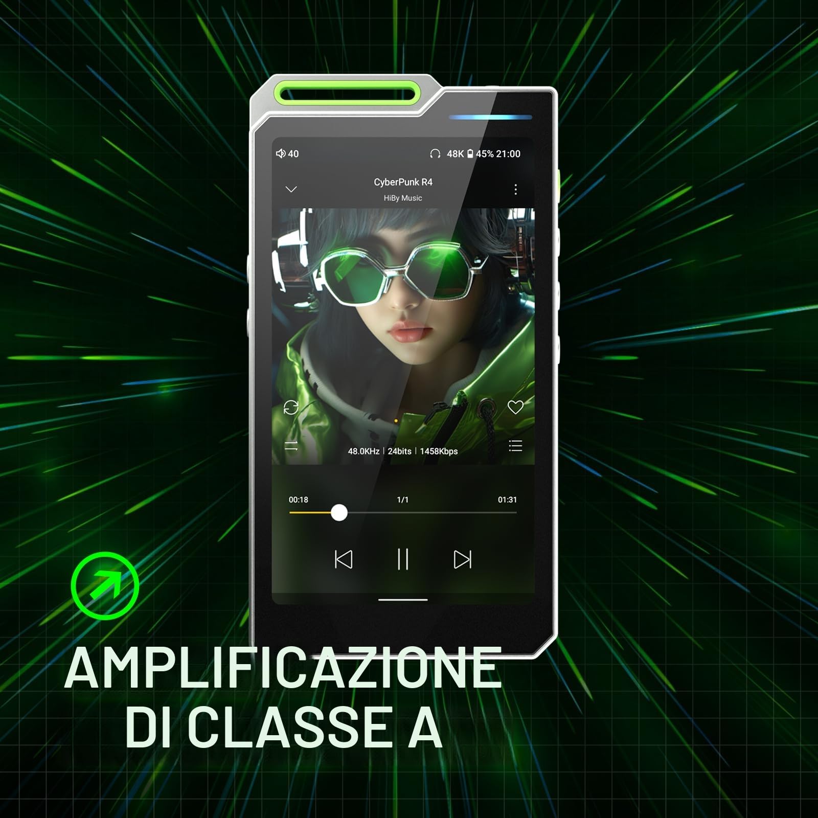 HiBy Lettore MP3 Android R4 con bluetooth e wifi integrato 4dac android12 supporto riproduzione DSD PCM MQA con 4,4 mm bal memoria 32G (nero)