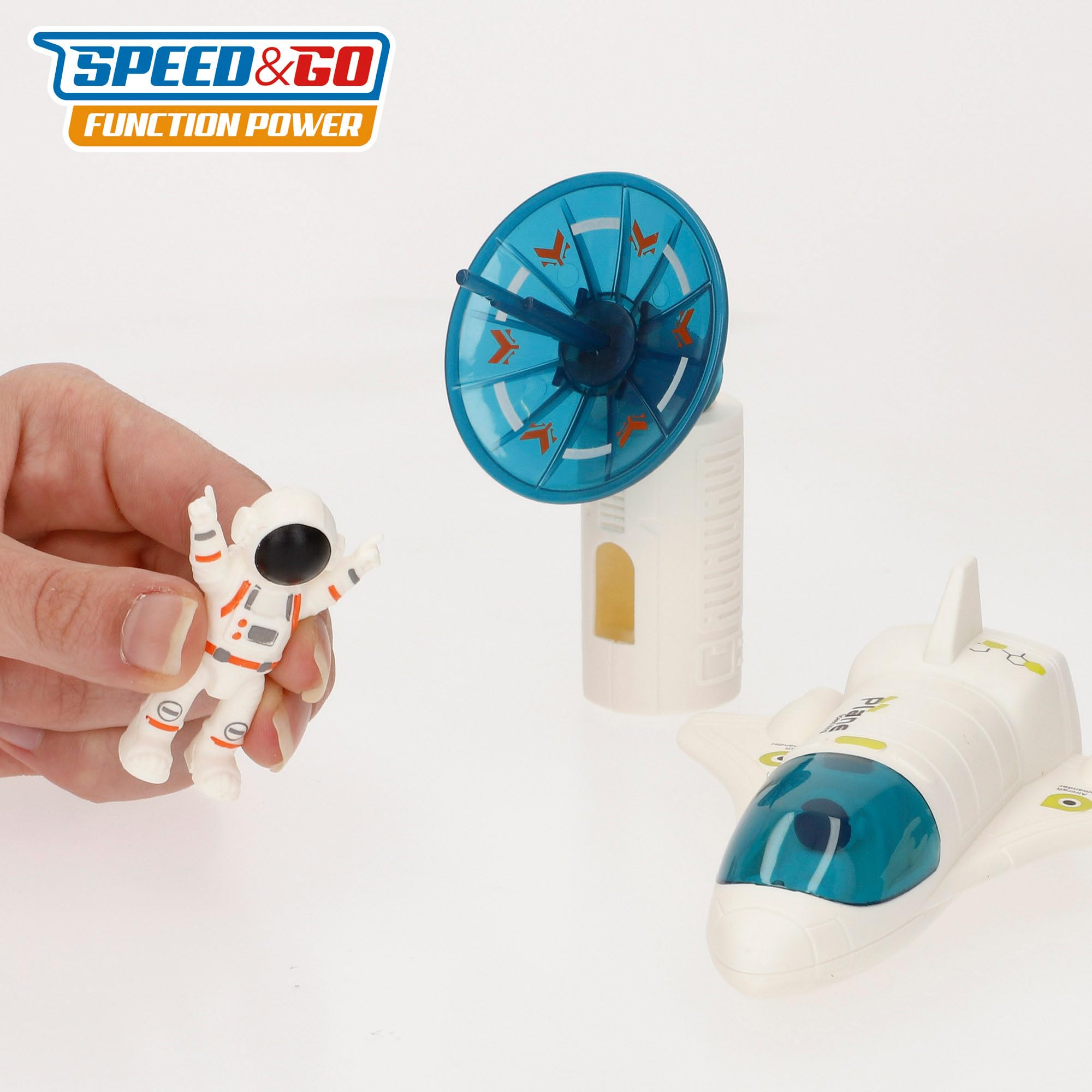 ColorBaby 47944 Speed & Go Set exploración Espacial, 7 Figuras, Astronauta, Cohete, Nave, Antena, Satélite, Juguetes y Juegos del Espacio para niños, Astronomía, Regalo niña 3 años Educativo