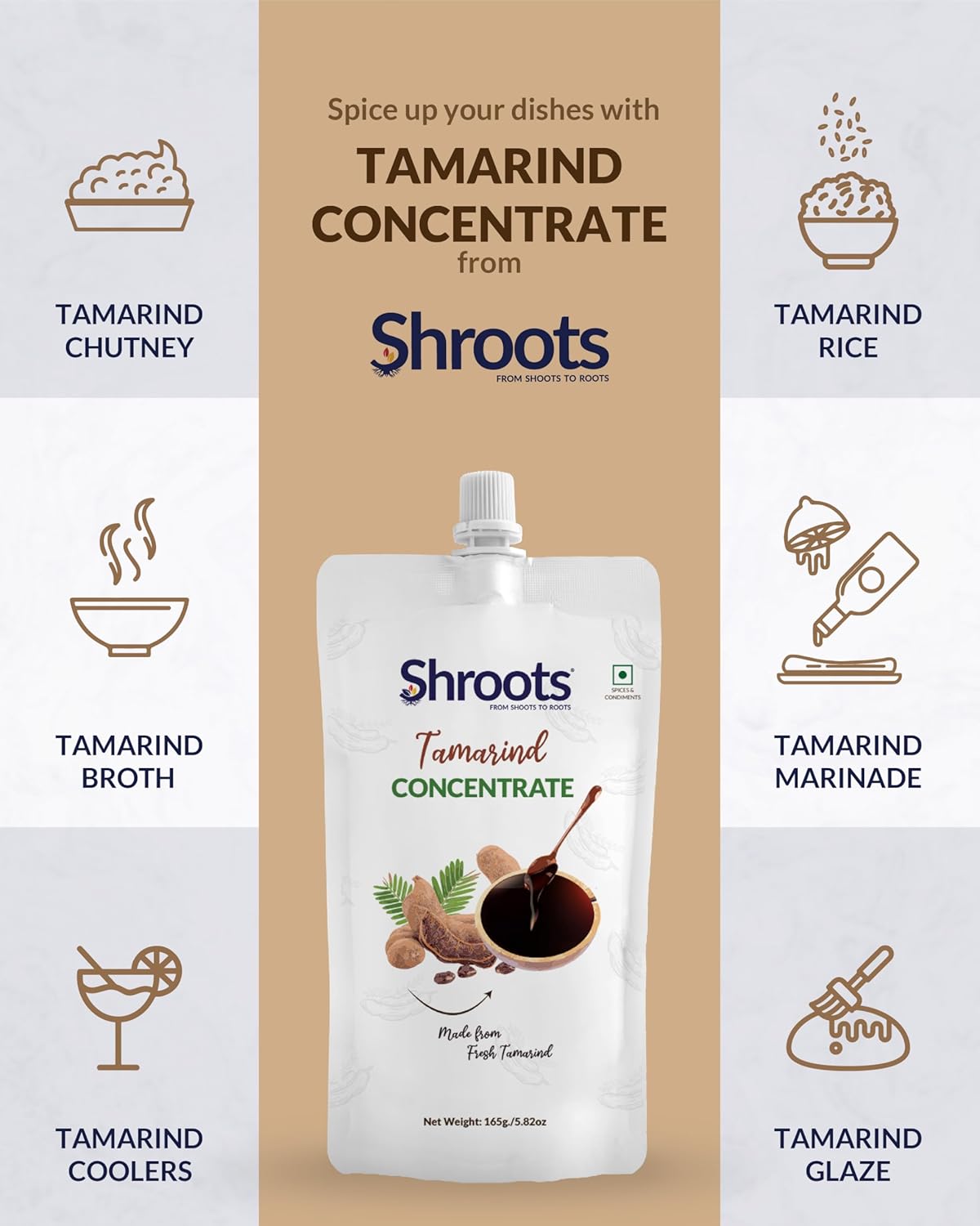 SHROOTS Tamarind Paste 350gm (12.35 oz) Pure Imli Pulp No Colors No Added Sugar Non-GMO Gluten Free Tamarind Puree for Indian & Thai Cooking Sambar Chutney & Sauces