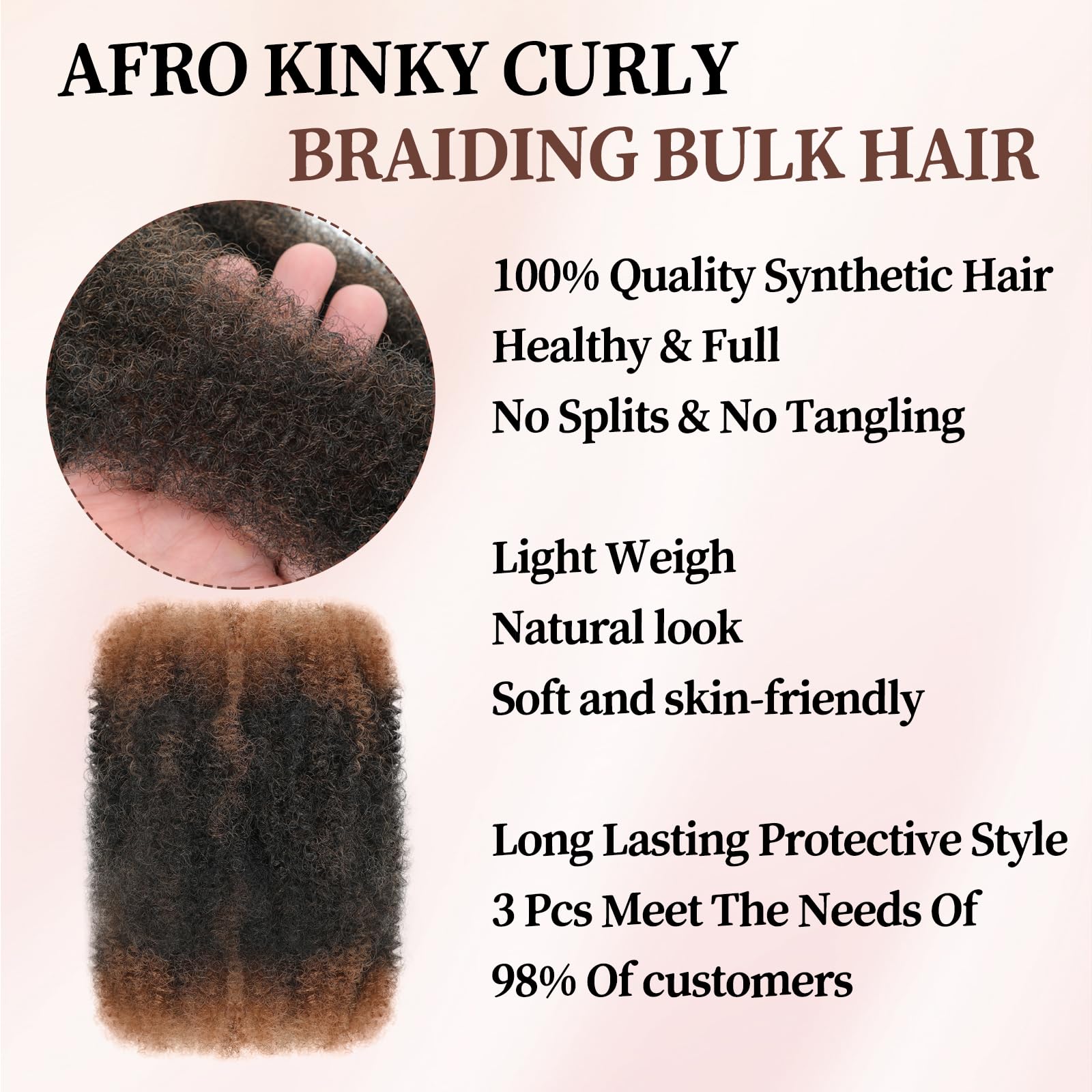 XIIMENALU Afro Kinky Curly Braiding Bulk Hair For Mini Twists Afro Kinkys Bulk Synthetic Cuban Twist Hair Soft Locs Micro Spring Twist For Dreadlocks Loc Repair (T30# - Image 4