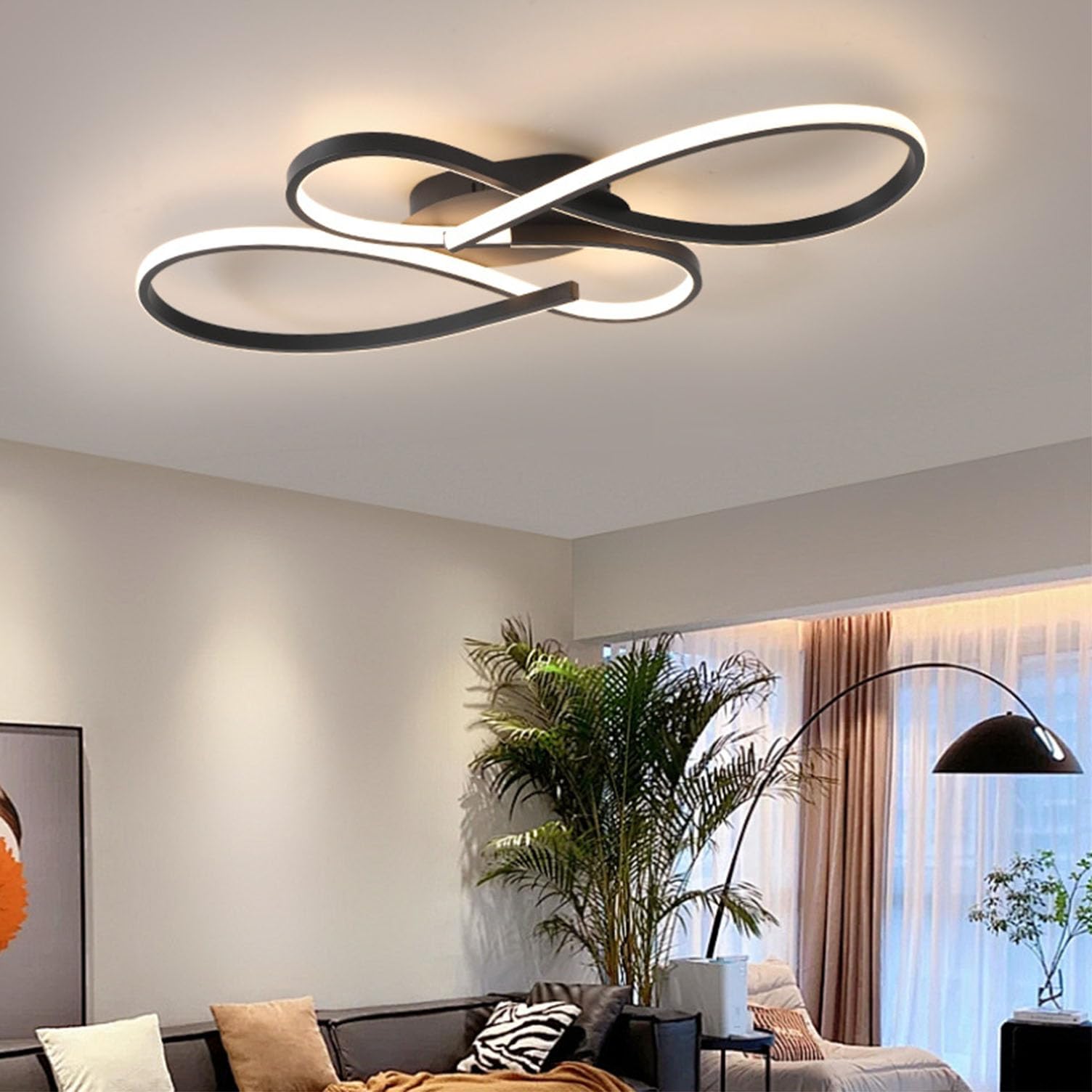 Bellastein LED Ceiling Light Dimmable With Remote Control - Modern Design for Living Room, Bedroom, Children's Room, Dining - Black (60 cm) — image 1