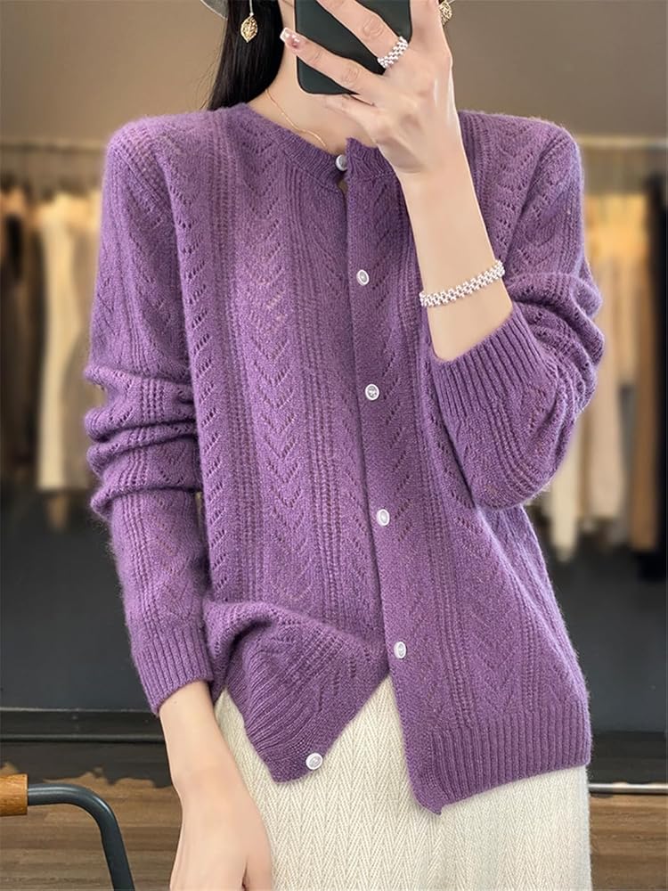 ウェア haru FULBHPRINT] 女性リネンカーディガンセーター V ネック長袖