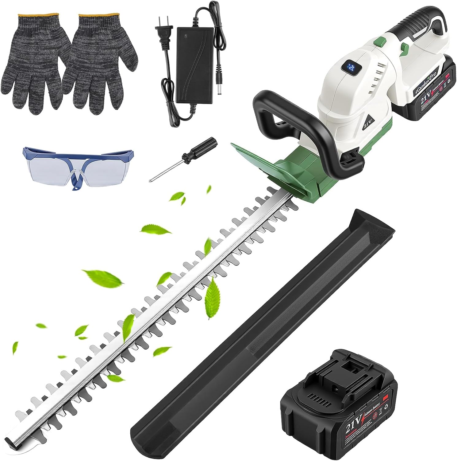 21V Cordless Hedge Trimmer Handheld Grass Trimmer Shrub Bush Cutter with Dual-Action Blades 0.6" Cutting Diameter Safety Lock ±90° Adjustable Handle for Gardens Yards Lawns