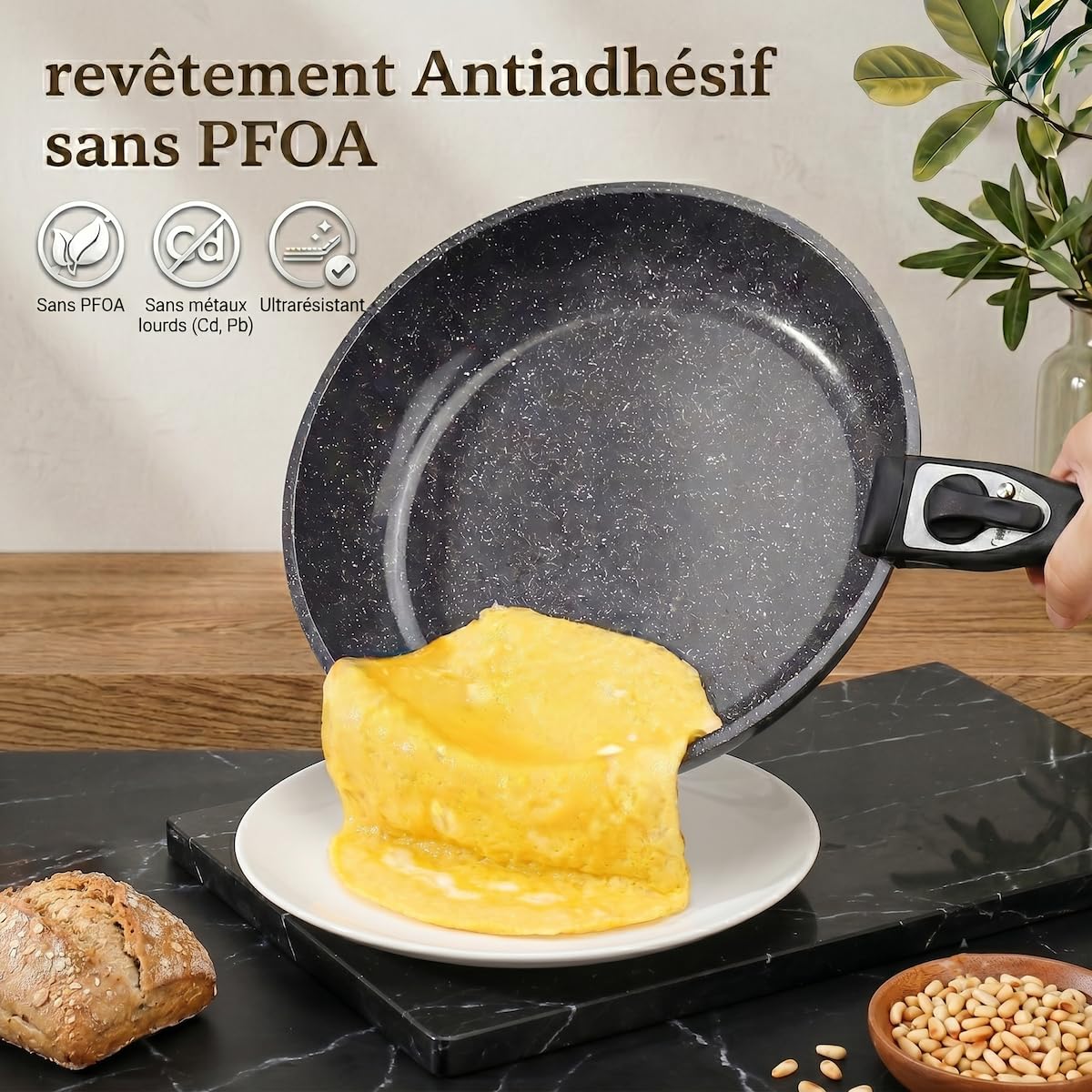 Herzberg Batterie de Cuisine 5 Pièces Aluminium Forgé, Cuivre | aluminium forgé, poignées amovibles, gant de cuisine inclus, compatible tous feux dont induction, antiadhésif