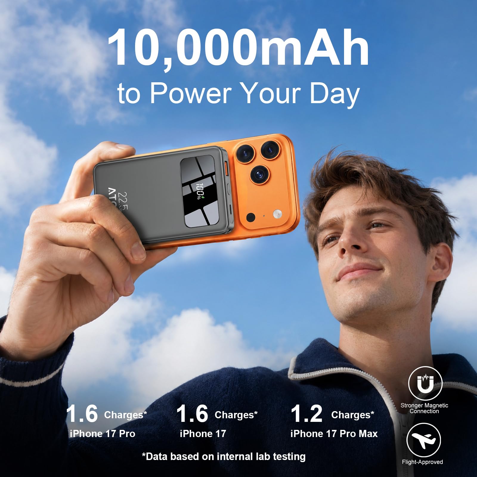 Batterie externe magnétique sans fil 10 000 mAh, 22,5 W PD à charge rapide pour iPhone 17/16/15/14/13/12 et toutes les séries, gris