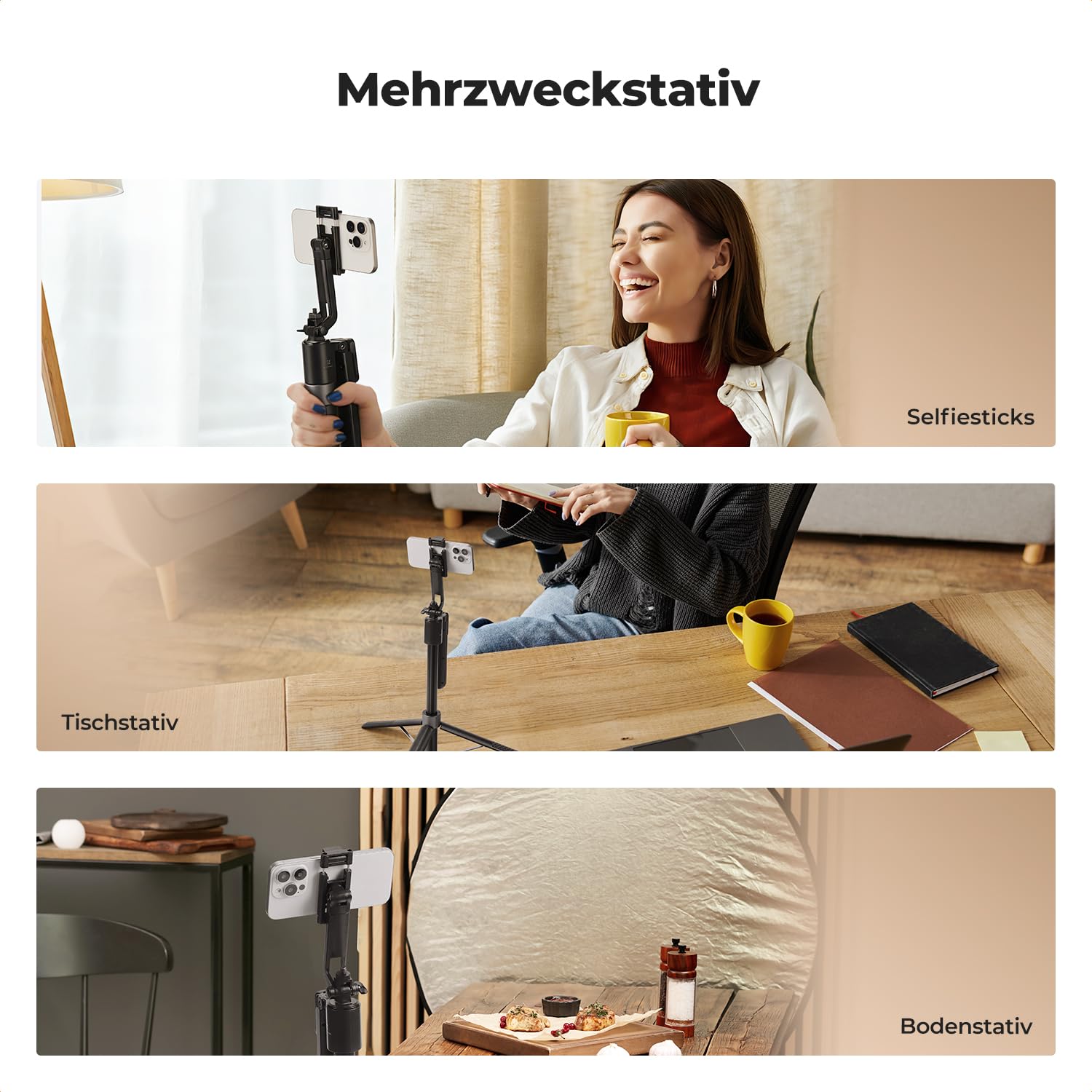 K&F CONCEPT Smart Series Handy Stativ mit Ringlicht, 1,8 Meter Aluminiumlegierung mit intelligenter Gesichtsverfolgung, Kompatibel mit iPhone/Samsung/Android Handys & DJI Osmo Pocket 3/4