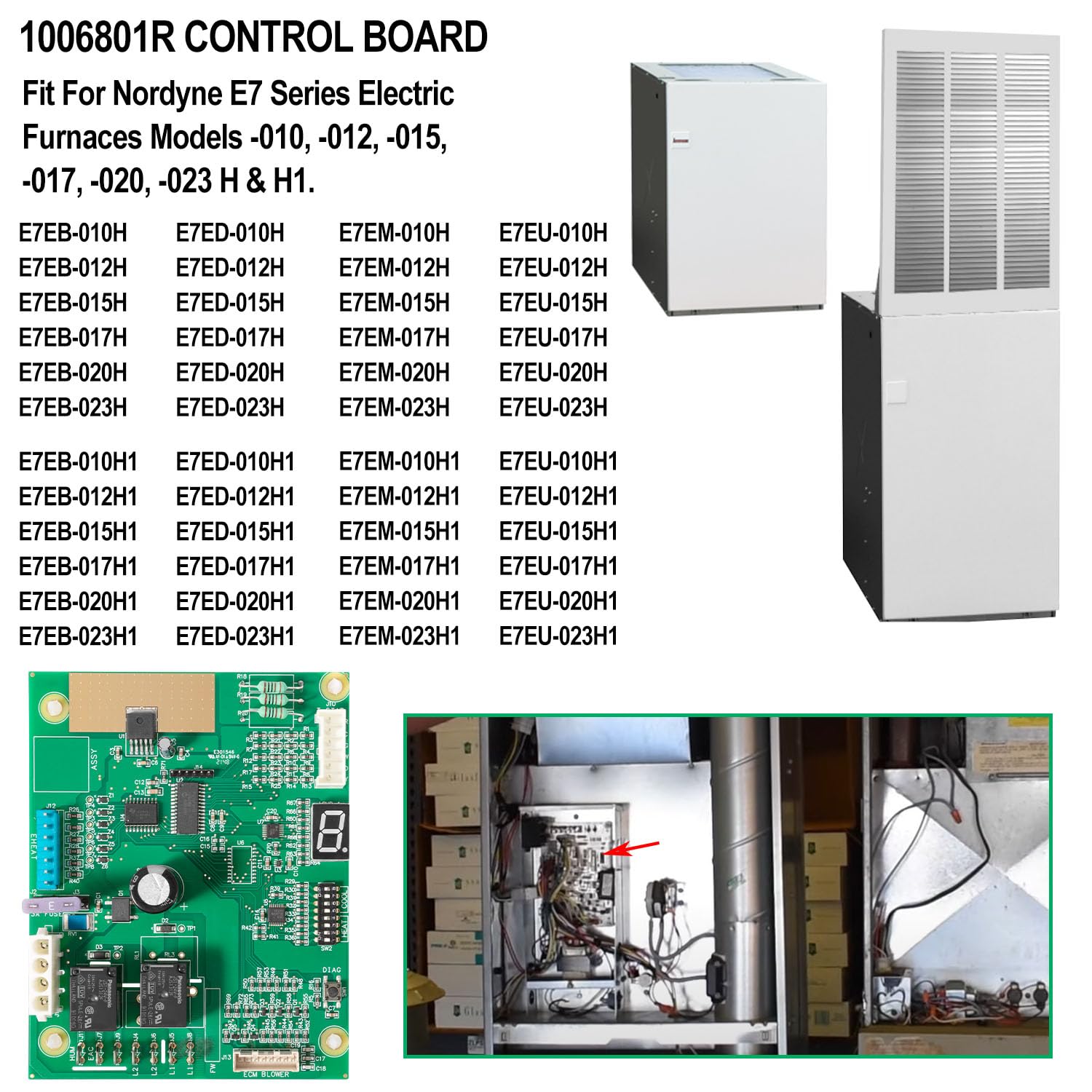 Amazon.com: 1006801R Control Circuit Board Modules Single Stage Replacement  Printed Circuit Board Parts Kit Fit For Nordyne E7 Series Electric Furnaces  E7EB, E7ED, E7EM, E7EU Models, Replace Part Number 1006800/1 : Tools