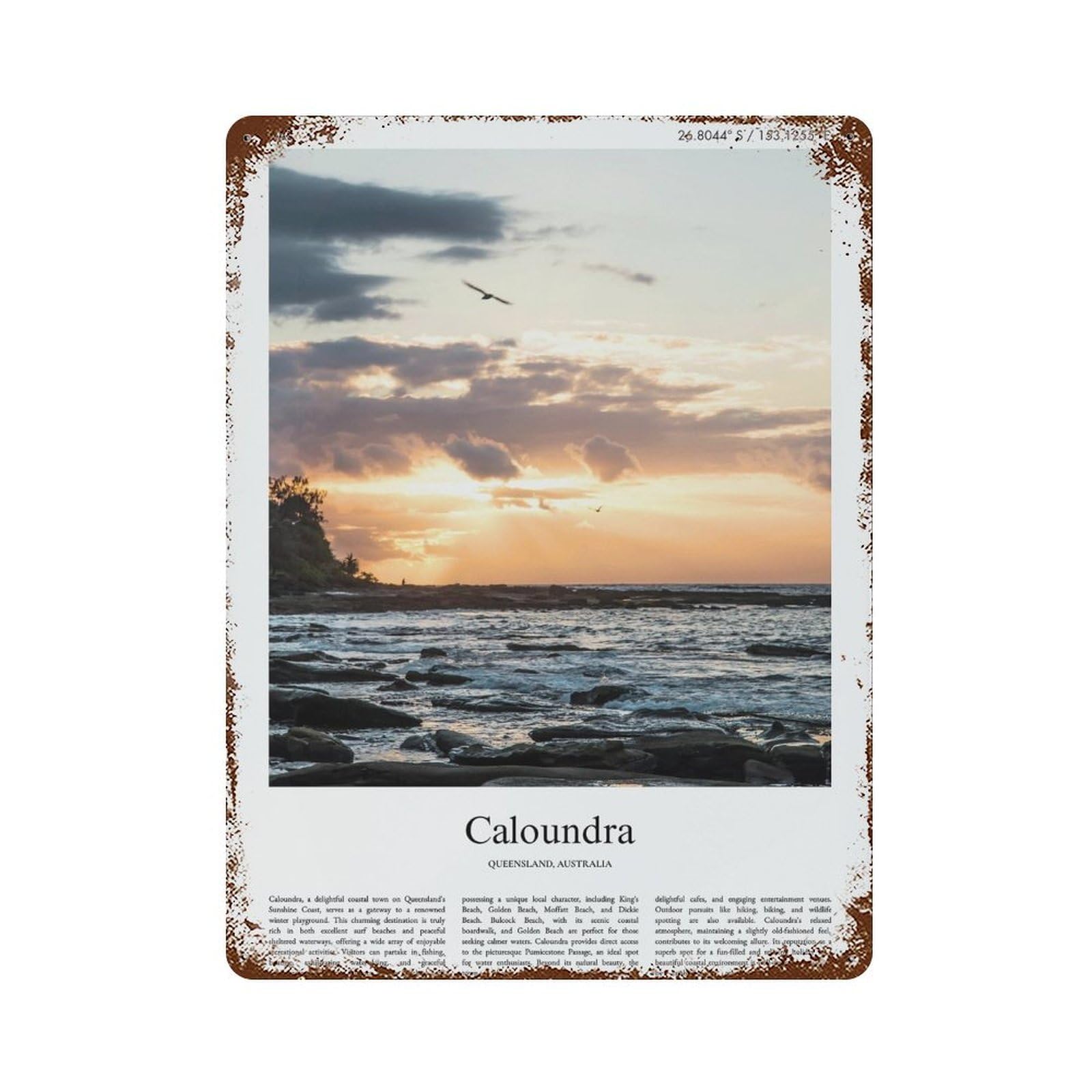 xiaoxiaoshen Caloundra Queensland, Australia City Scenery Wall Decor Art Metal Tin Poster Modern Home Decor Art Home Bar Shop Decorations Vintage Sign 40x30cm