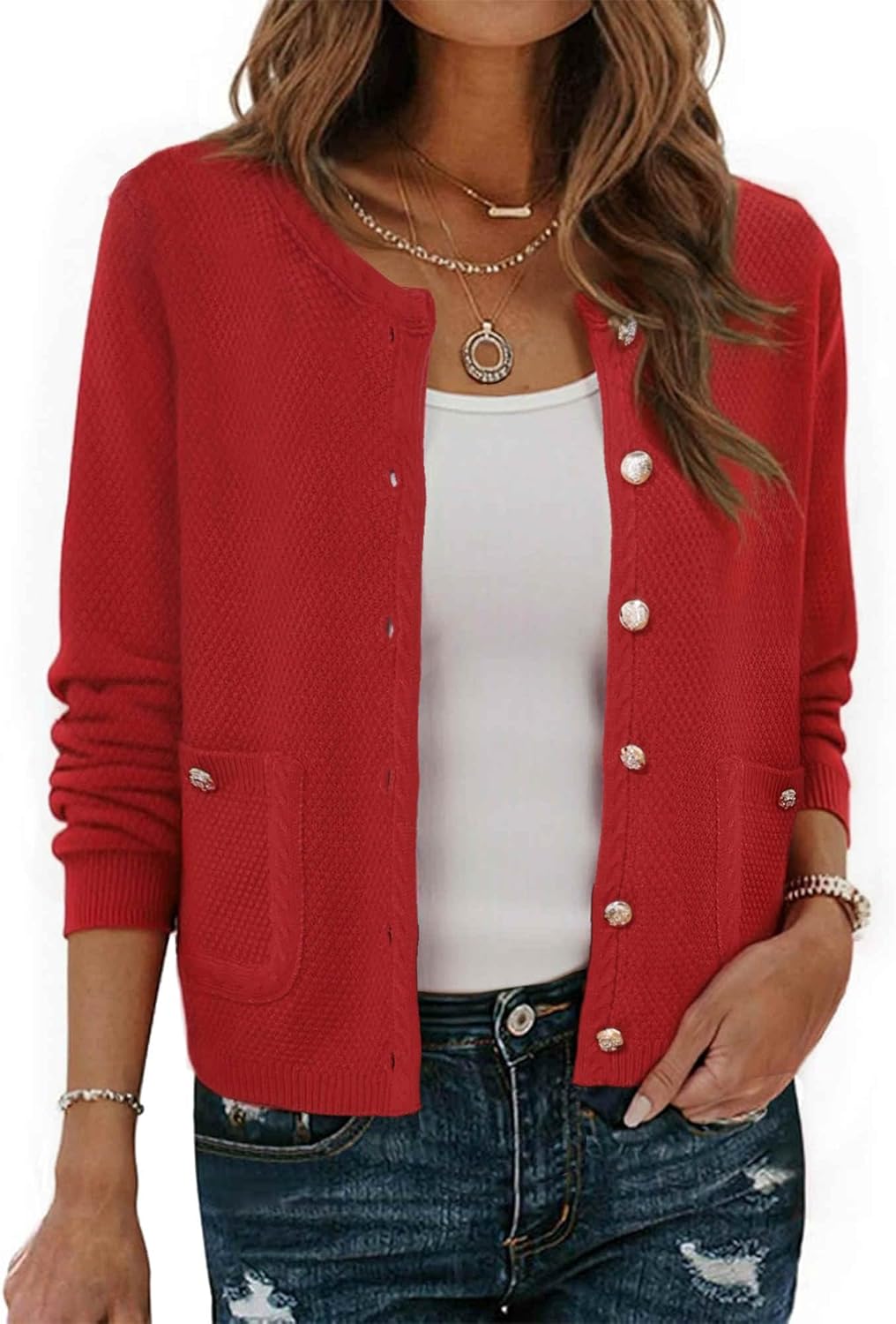 Allegra K Cardigan Sweaters for Women 2025 Fall Collarless Button Up Dressy Chunky Knit Cardigans