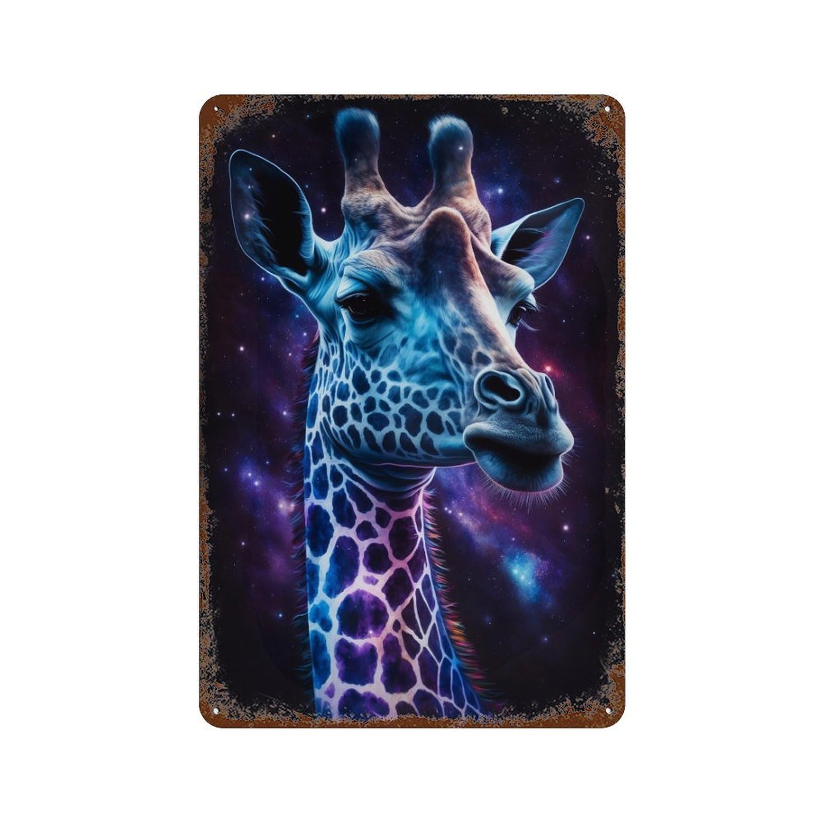 Giraffe in Space Art Print-8 Rust Effect Tin Sign 11.8"x7.9", Vintage Wall Decor for Pub, Kitchen And Man Cave Decor