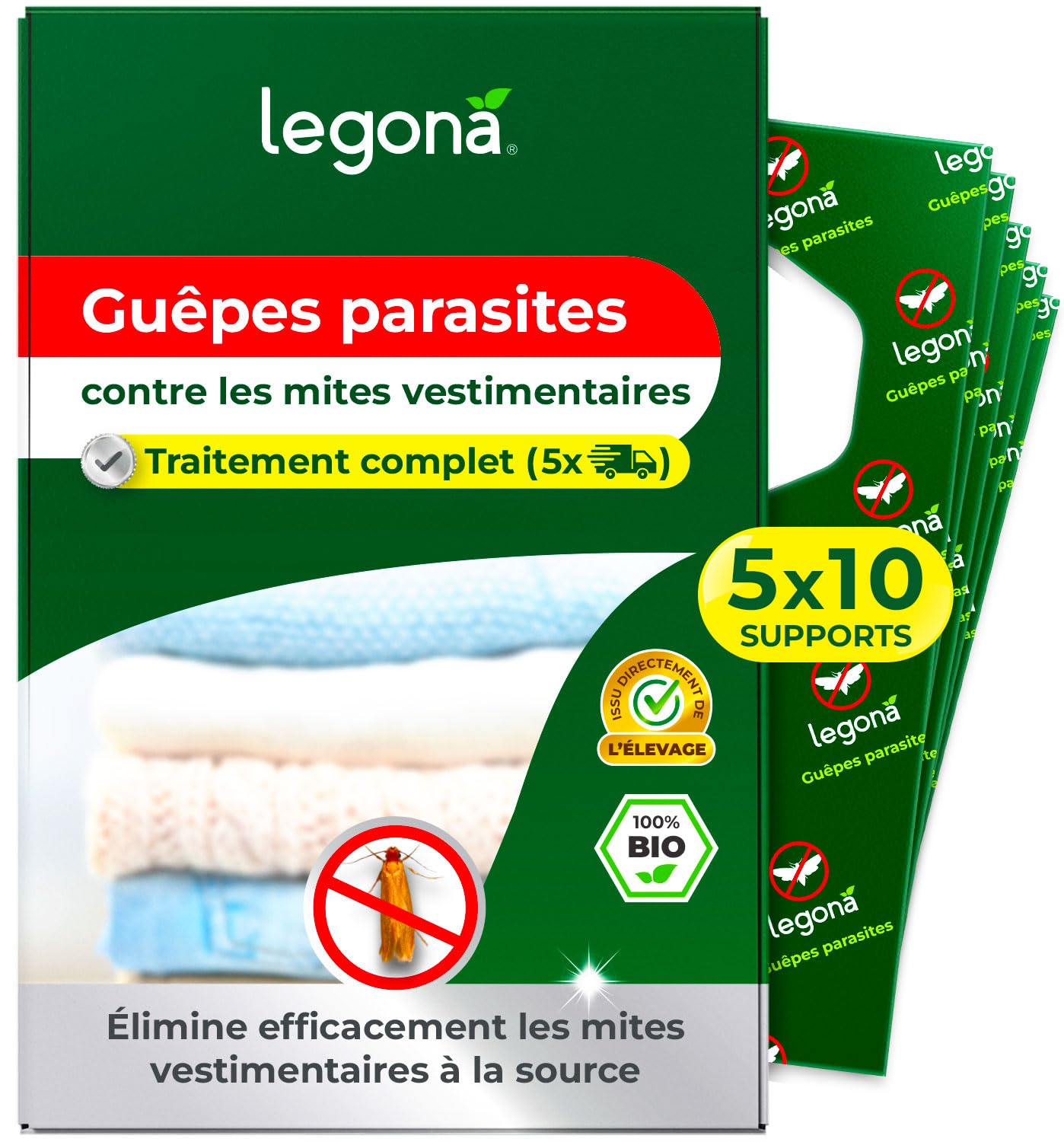 Legona Trichogramma Mites des vêtements - 10 Cartes à 5 livraisons - Anti-Mites Naturel - Produit performant Contre Les Mites