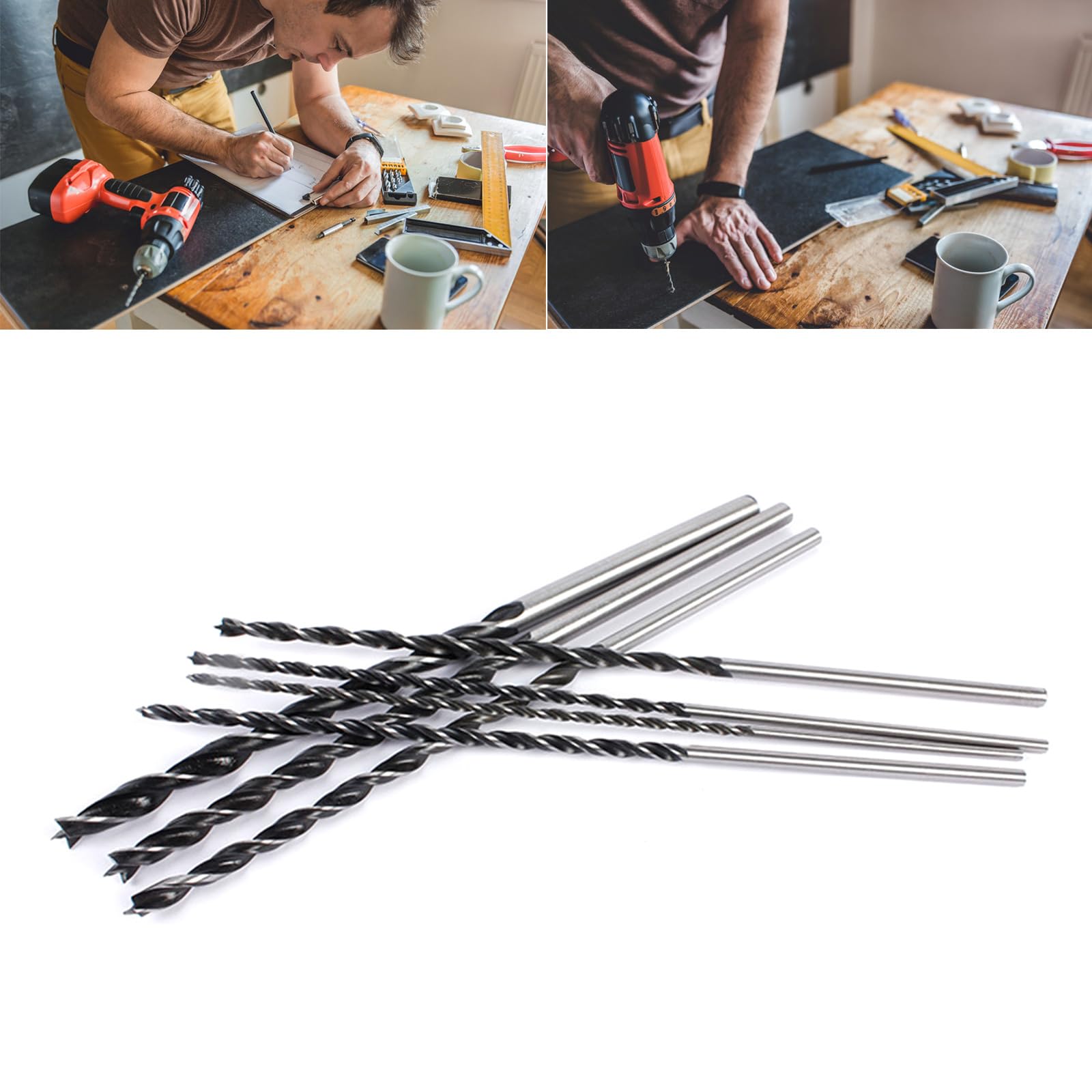 Lot de 7 forets à bois étendus de 4 à 12 mm, ensemble de tarières en acier au carbone pour contreplaqué, briques et coffrages, forets à bois longs pour bois dur à longue tige