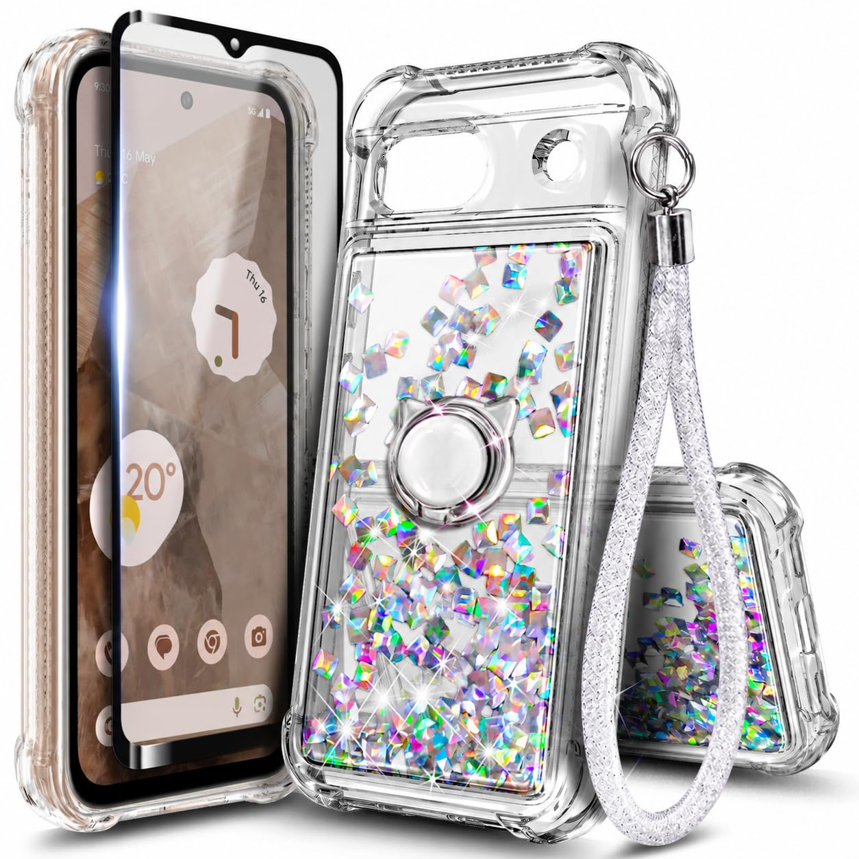 NGB Designed for Google Pixel 8a Case, Cute Liquid Glitter, Crystal Gem