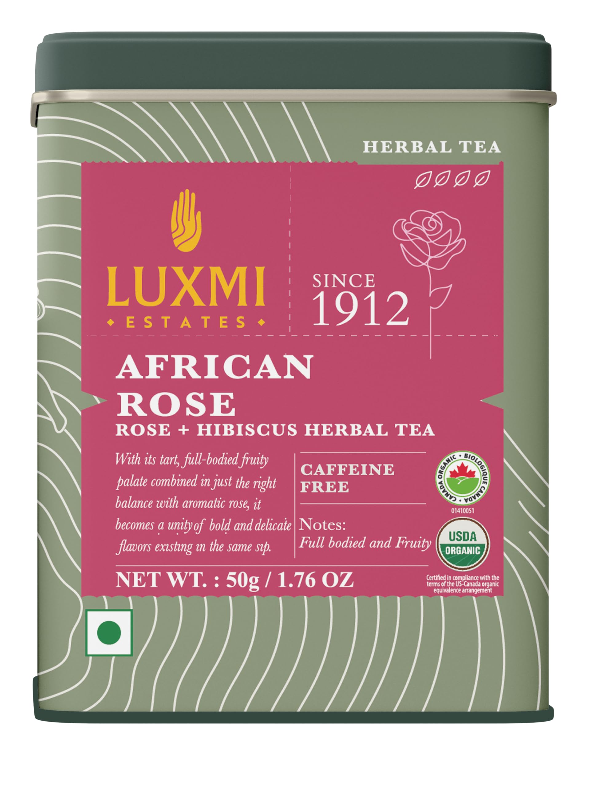 Estates African Rose Herbal Tea 50Gm Tin | Certified Organic Tea|Hibiscus,Roses|Decaffeinated|Flavourful|100% Natural, Powder