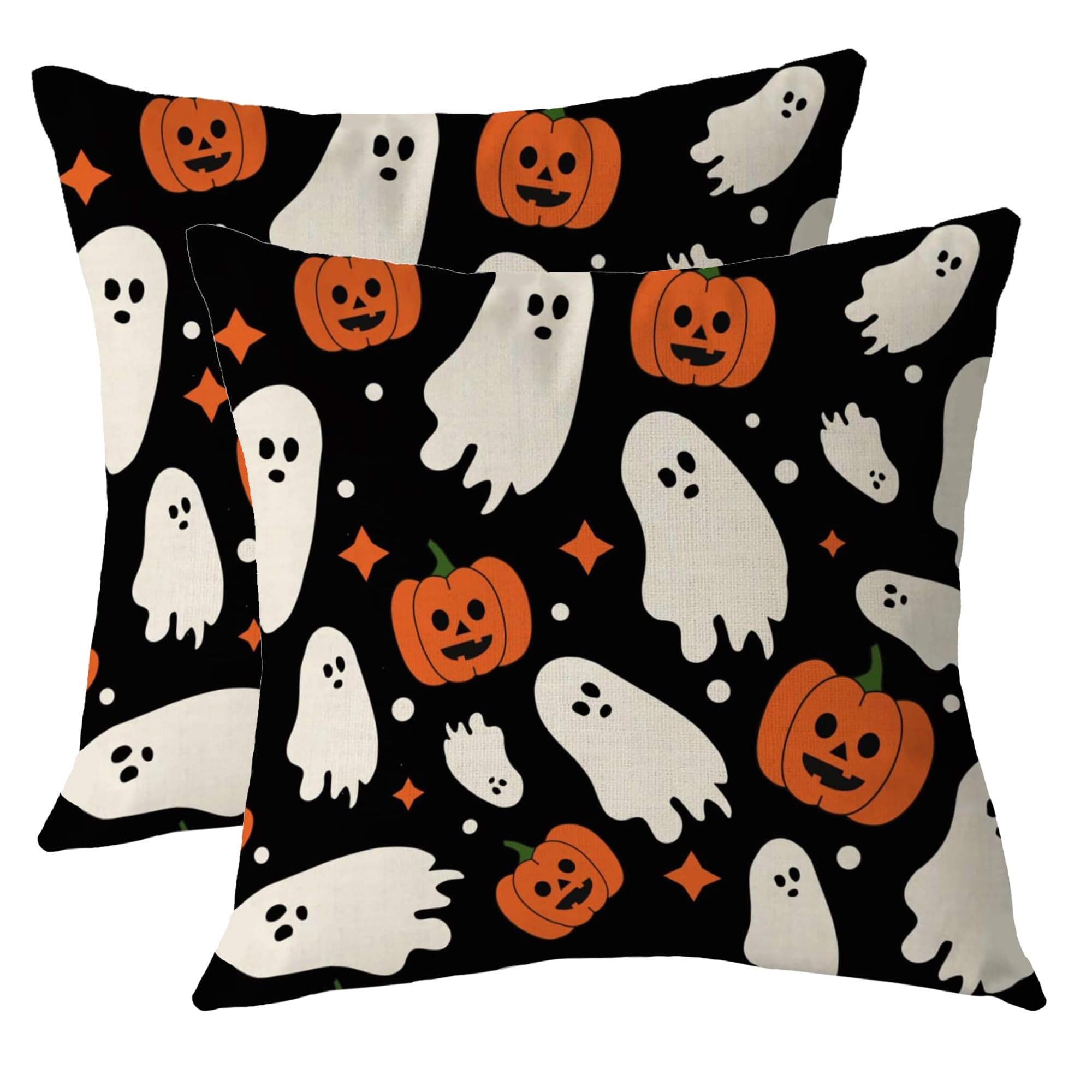 Aitukang Halloween Pillow Covers (16x16) — Set of 2 Fall Pumpkin Ghost Star Decorative Throw Pillow Covers — Outdoor Cushion Cases for Home Sofa Couch Farmhouse Decorative