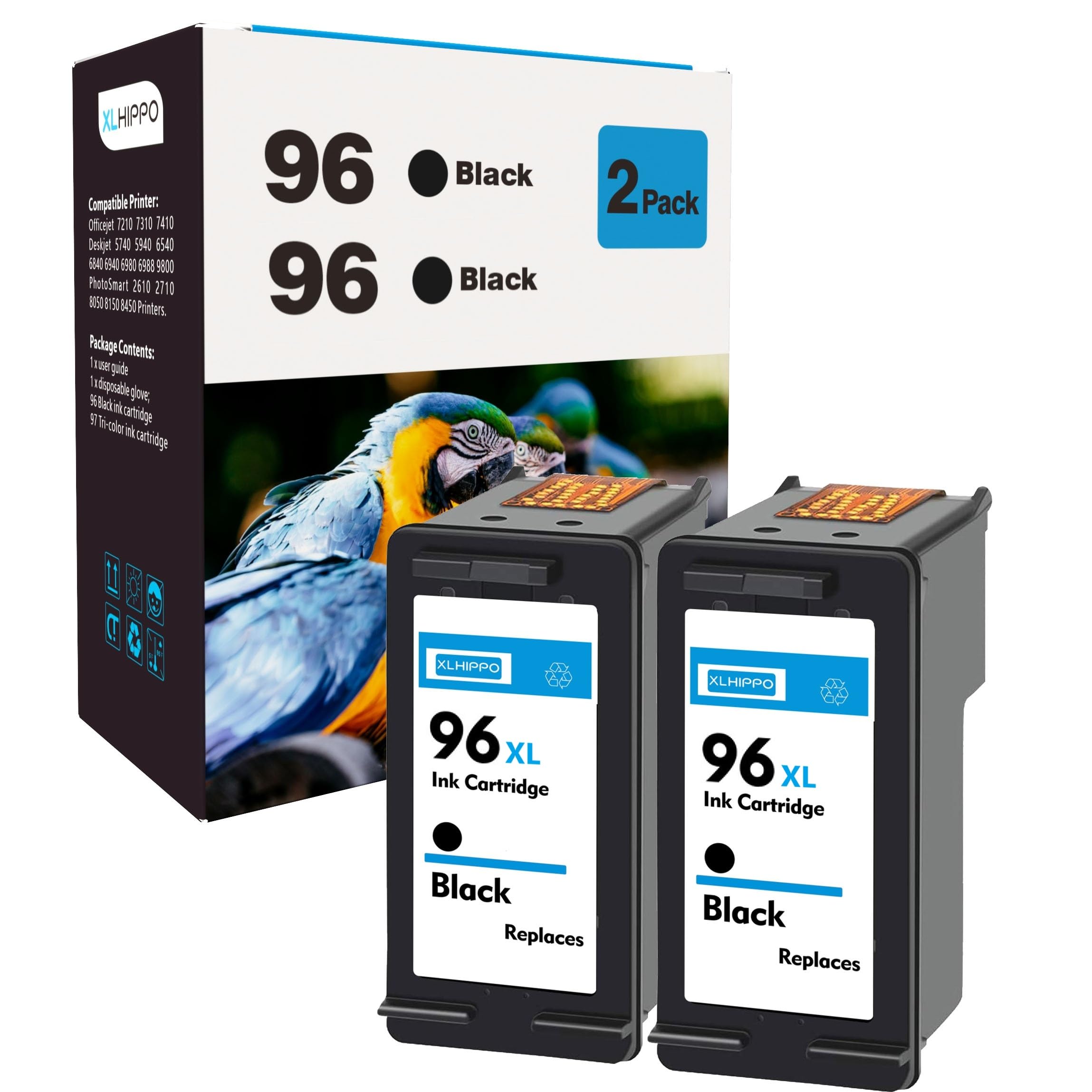 Photo 1 of Ink 96 Black Replacement for HP 96 Ink Cartridge Black Use for DeskJet 6940 6980 6540 DeskJet 9800 6988 5940 6840 OfficeJet 7310 7210 7410 PhotoSmart 8150 8450 8050 (2 Pack 96XL)