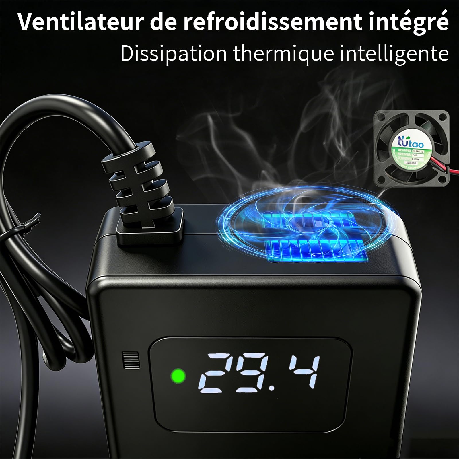 Chargeur 29,4V 4A Batterie 24V pour Fauteuil électrique | Écran tension, ventilateur refroidissement, protections, XLR 18mm, compatible véhicule léger