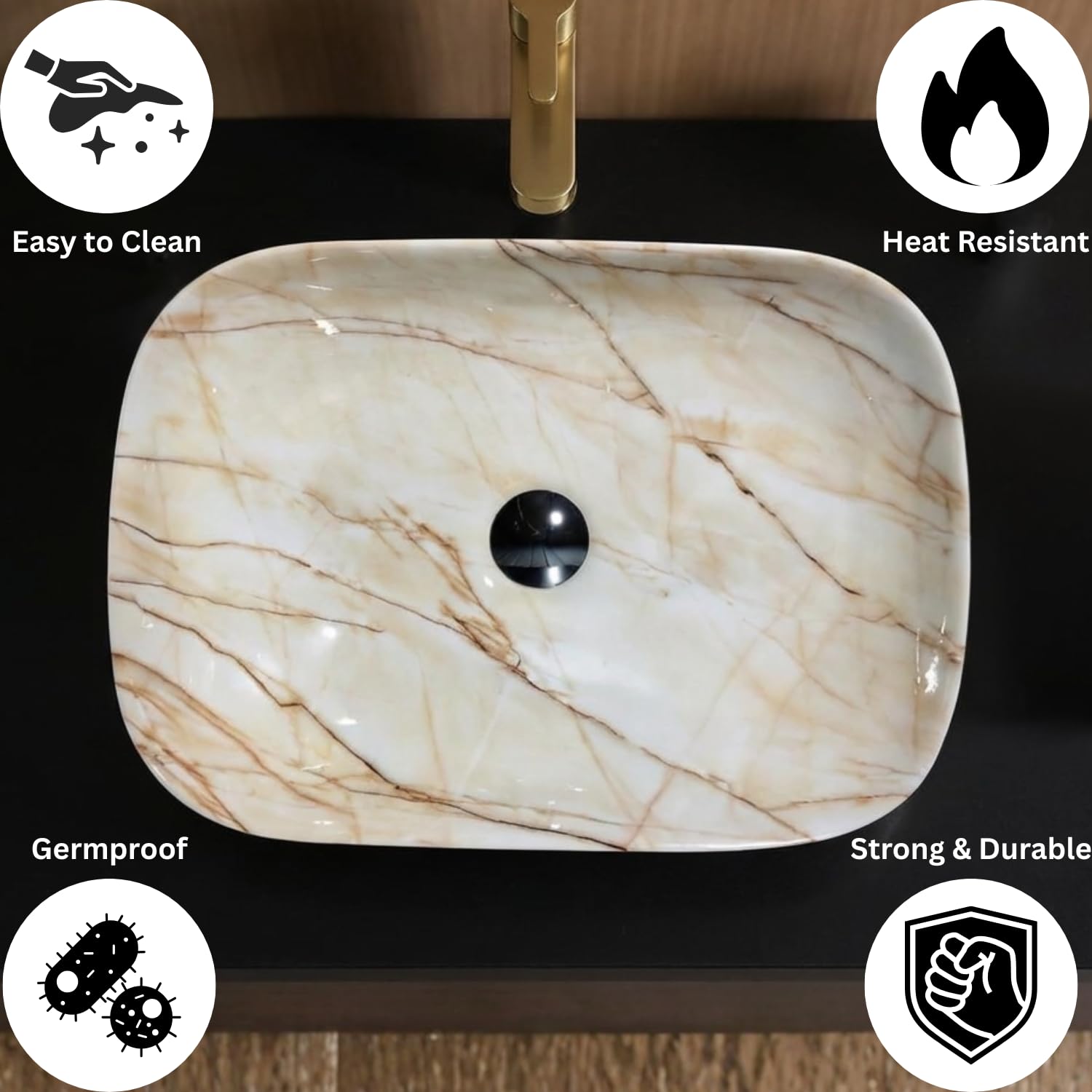 Well Set Premium Designer Ceramic Wash Basin | Table Top Bathroom Sink | Modern Oval Countertop Basin | Glossy Finish |18 x 13 x 5.5 Inch | 1080 Wash Basin 2