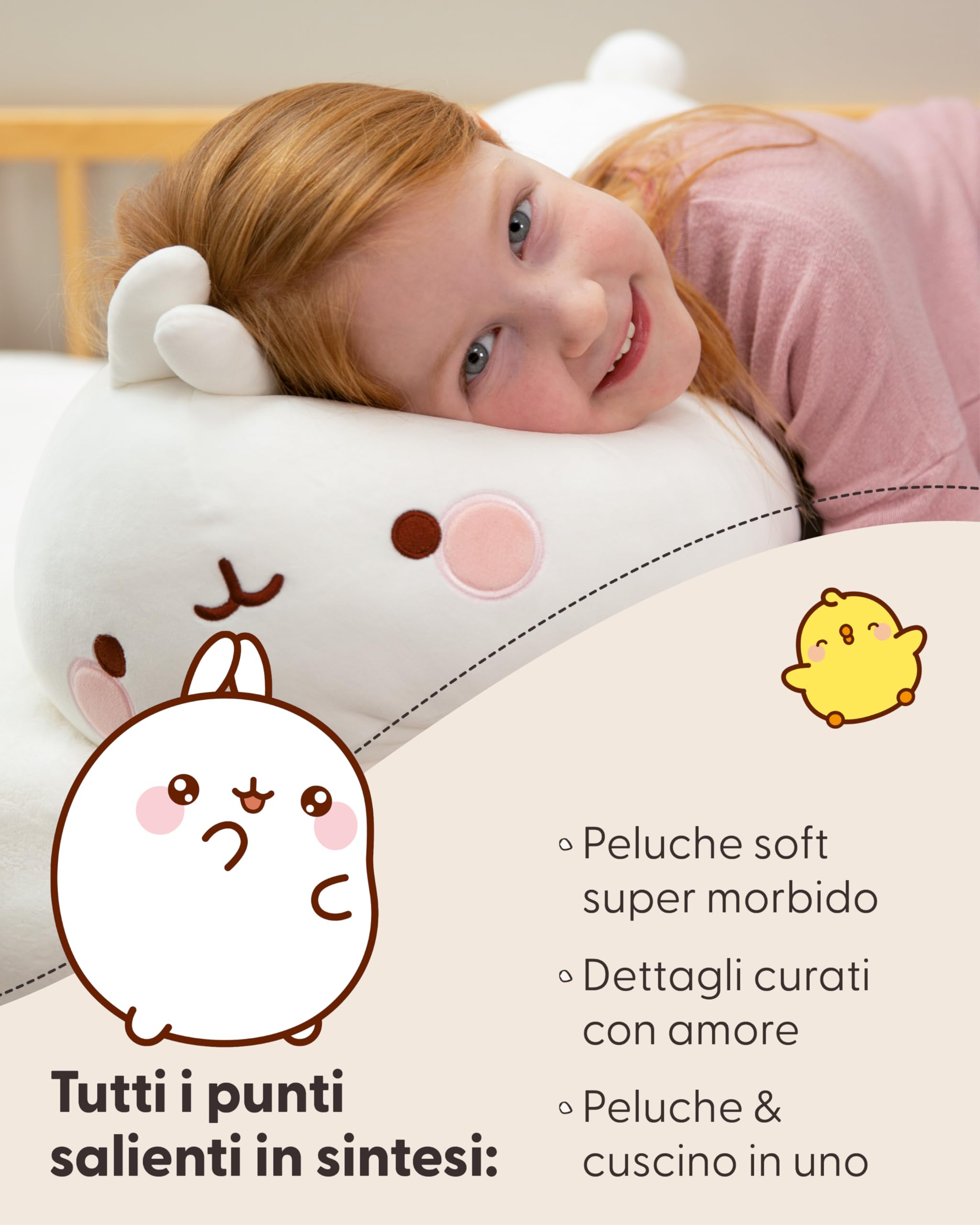 NICI Molang Animaletto di peluche, tenero pupazzo per coccole e giochi, per adulti e bambini, 30 x 40 cm, bianco - 62670
