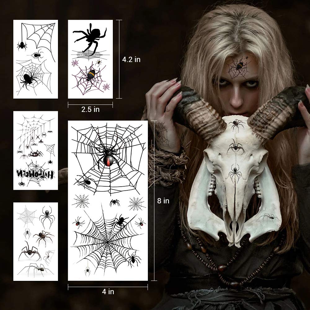 Halloween Face Tattoos, Spider Temporary Tattoos, Halloween Temporary