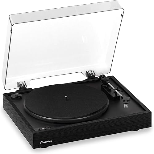 Electrohome Montrose - Tocadiscos de vinilo inalámbrico de 2 velocidades, con lápiz óptico Audio-Technica, Bluetooth, grabación de vinilo a MP3,