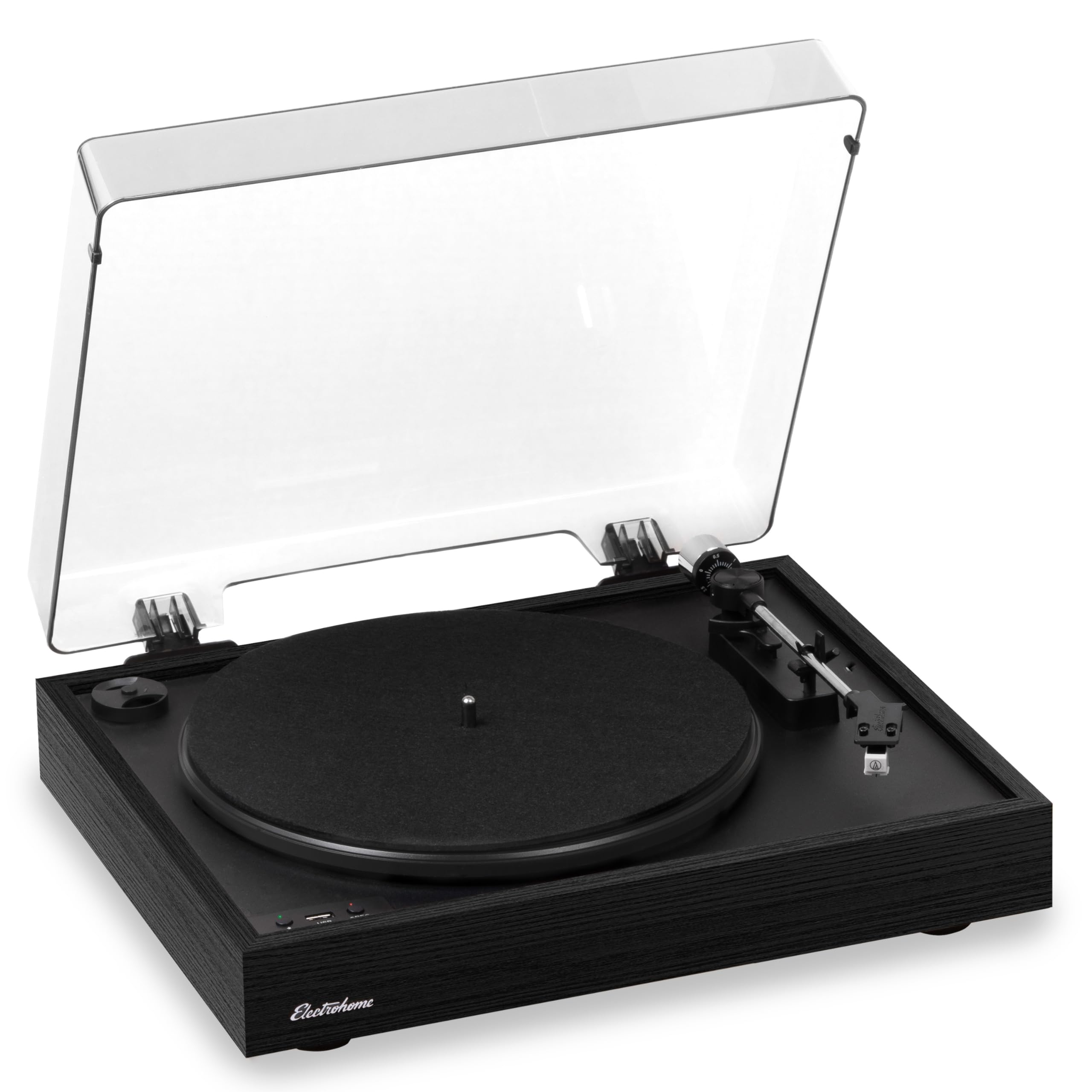 Electrohome Montrose Wireless Vinyl Record Player 2-Speed Belt-Drive Turntable, with Audio-Technica Stylus, Bluetooth, Vinyl-to-MP3 Recording, Speed
