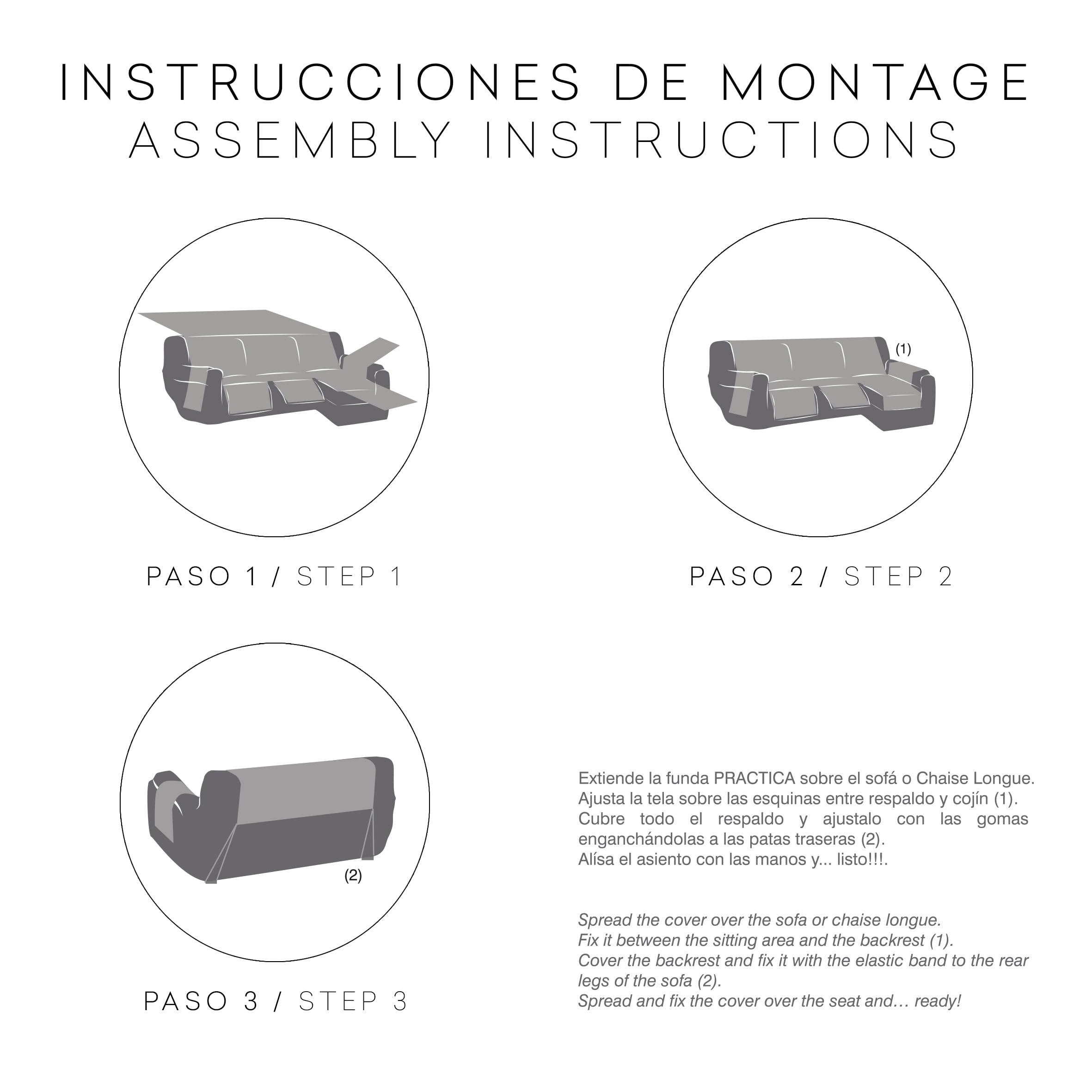 Milica Funda Chaise Longue Relax Acolchada Reversible 240cm Gris | Cubre sofá con Asientos reclinables | Tejido Liso Lavable en Lavadora | Protección Diaria | Brazo Derecho o Izquierdo