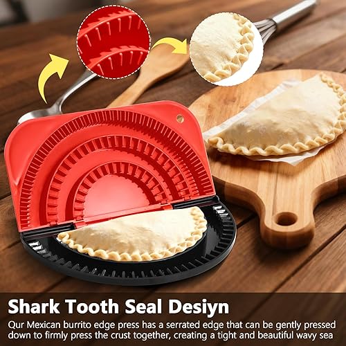 Miniatura 4 de Sellador de tortillas 3 en 1, máquina Quesadilla para envoltura de 4 + 6 + 8 pulgadas, diseño de dientes de tiburón a prueba de fugas, tortilla