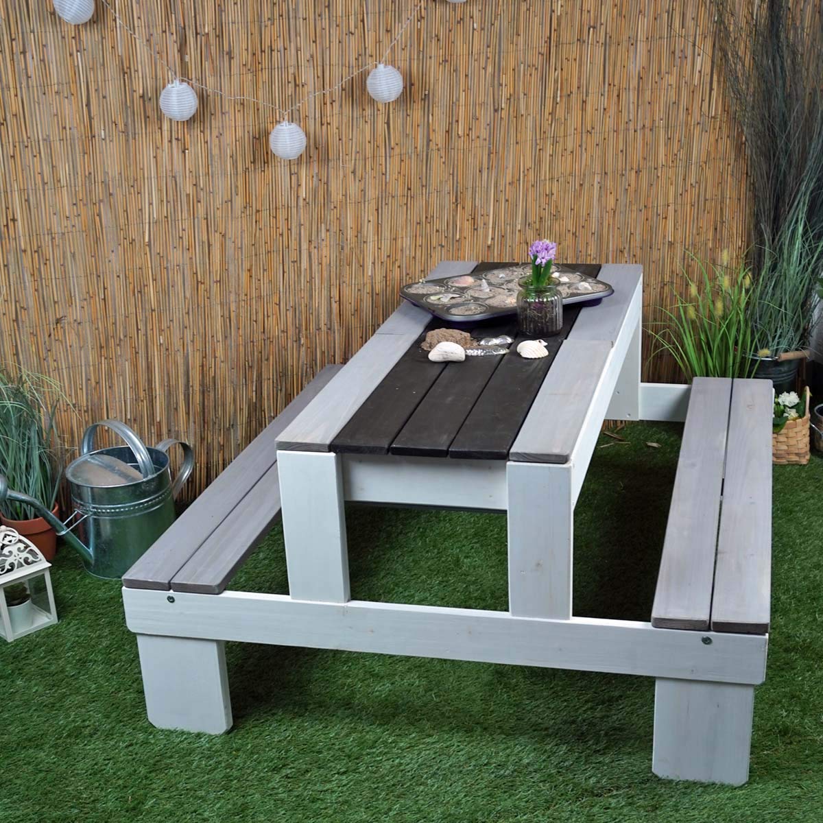 Meppi Sitzgruppe Stralsund Weiss/grau - Kindersitzgruppe aus wetterfestem Holz