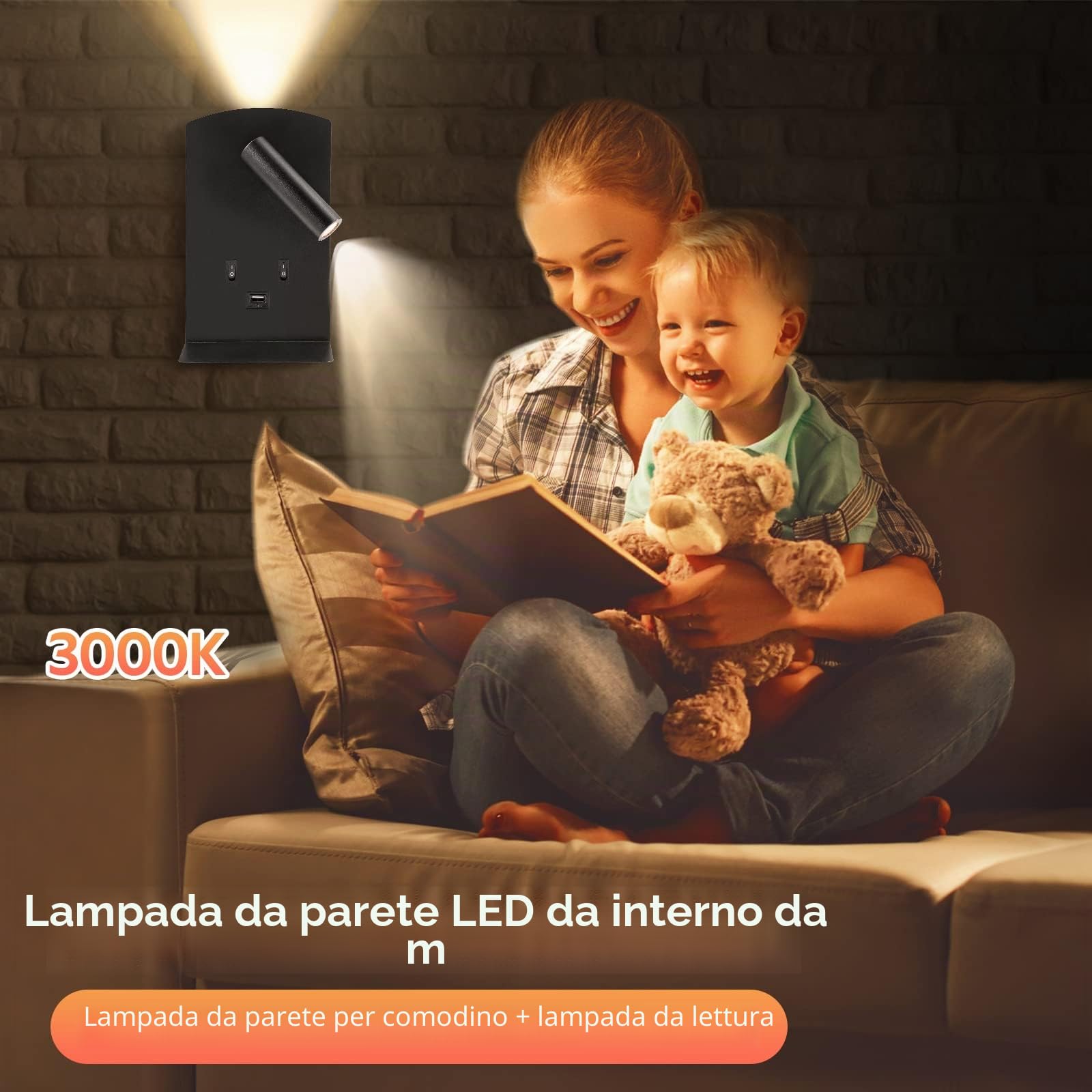 Weigudoc Lampada da Parete a LED 2pcs, Lampada da Lettura Sul Comodino con Vassoio per Cellulare, con Porta di Ricarica USB E Interruttore, Applique da Parete per Corridoio(Luce Calda 3w + 9w) (Nero)