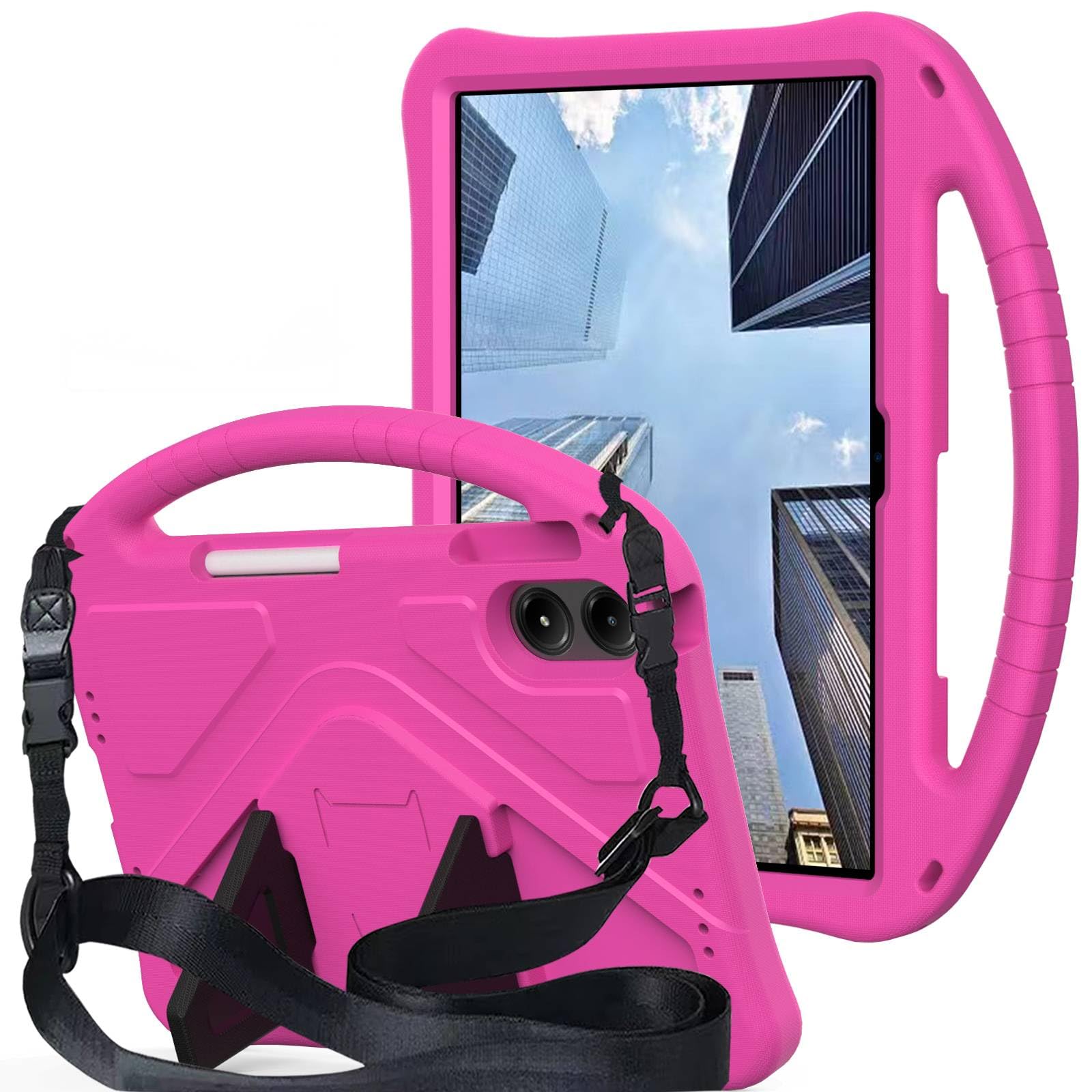 Kids Case for Xiaomi Redmi Pad Pro/Xiaomi Poco Pad 2024 12.1", Kids EVA Protective Shockproof Cover with Stand Handle, Shoulder Strap, Handle Stand for Xiaomi Poco Pad 12.1", Rose