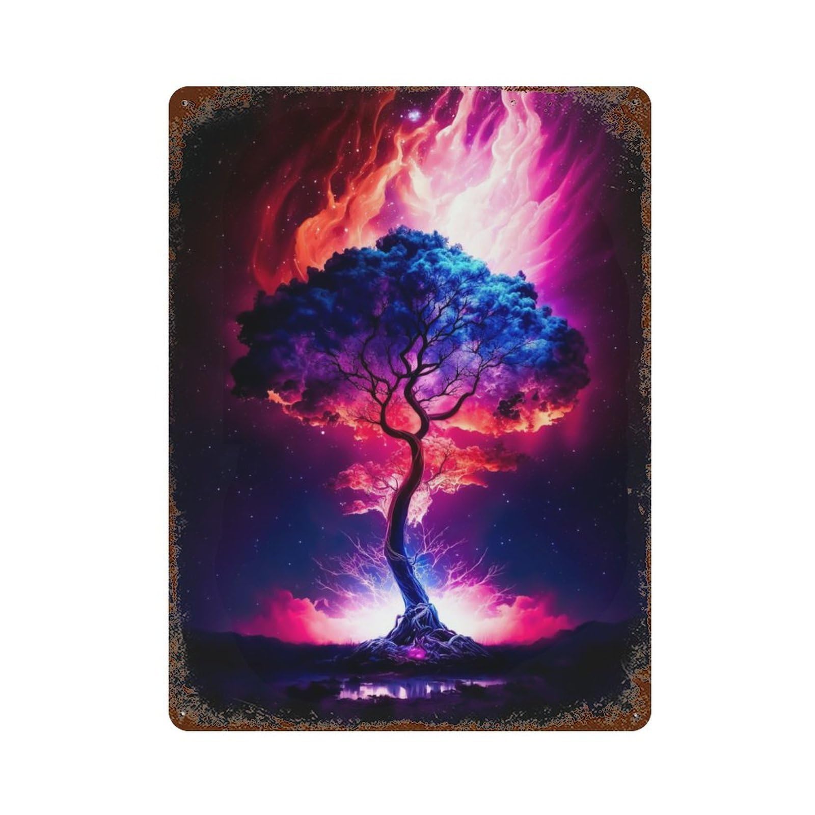 Rust Effect Cosmic Tree Rusty Metal Tin Sign 15.7"x11.8", Old School Wall Decor for Farmhouse, Kitchen And Entryway Decor