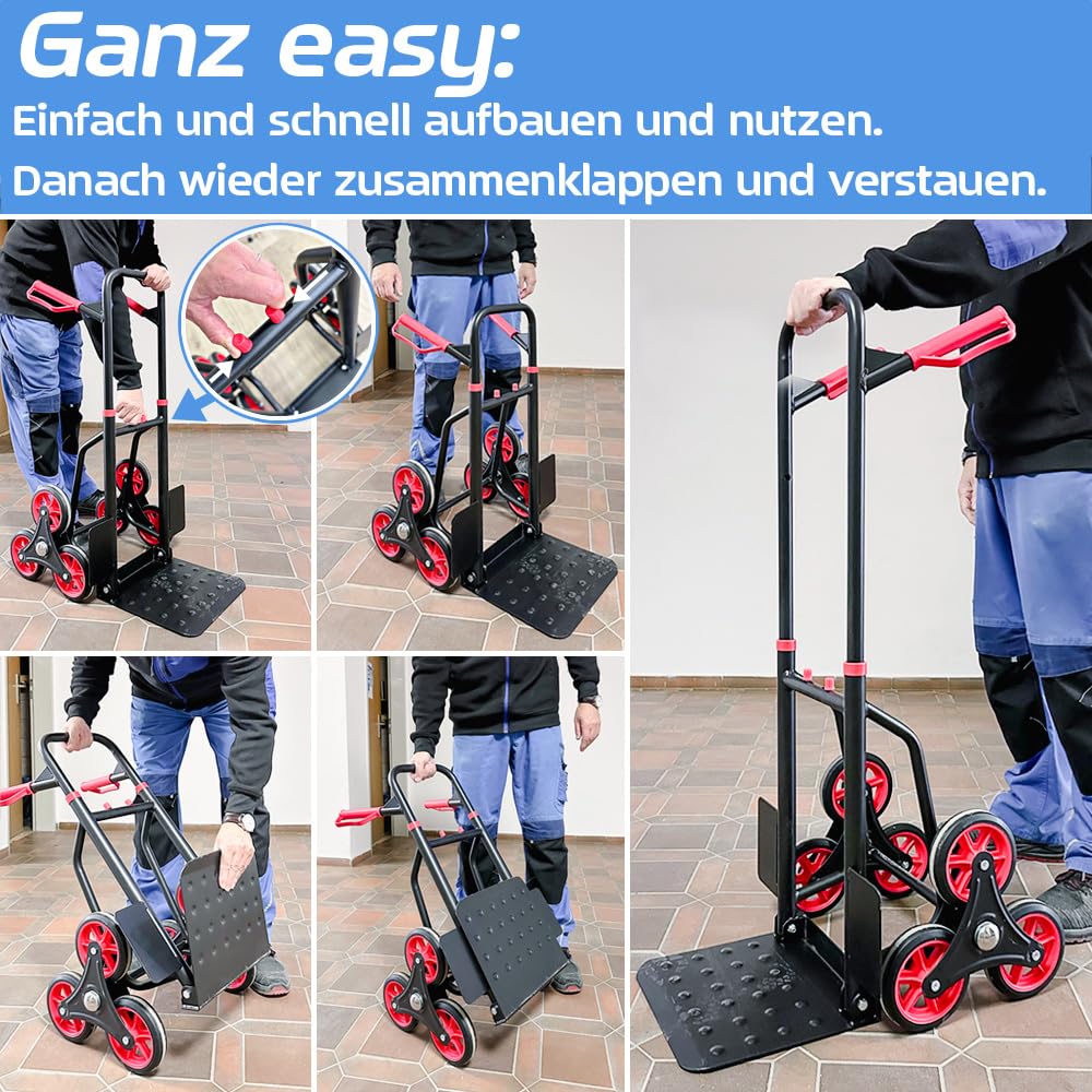 Trucky Treppenkarre Sackkarre 150 kg Stapelkarre Transportkarre Treppensteiger klappbar Treppensackkarre Schwarz Treppen Stahl