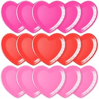 Peclek 48 Pieces 9-Inch Heart-Shaped Valentine’s Day Paper Plates – Red, Light Pink, and Rose Pink Disposable Dinner Plates for Romantic Dinners, Weddings, Engagements, and Valentine’s Celebrations