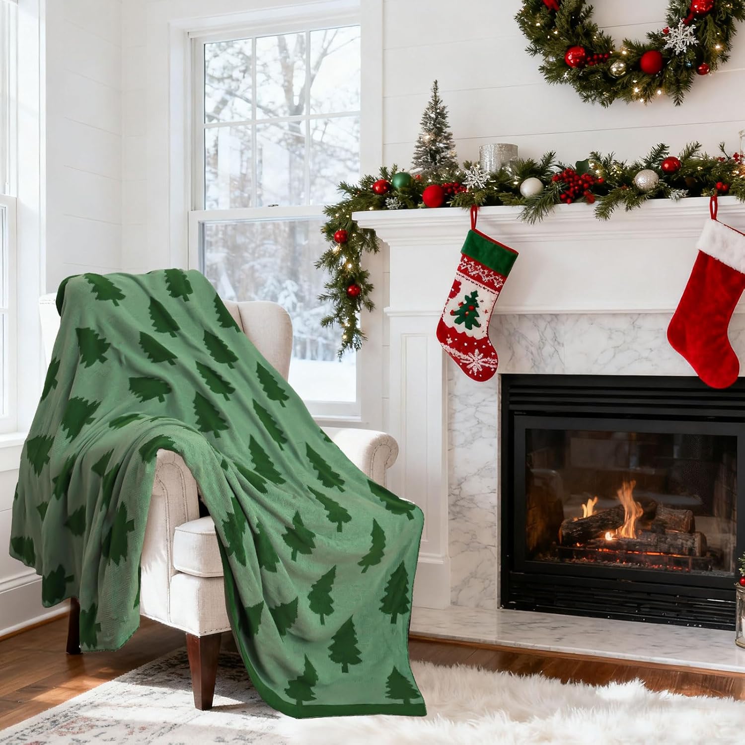 Home Christmas Knit Throw for Couch 50" x 60"Xmas Tree Reversible Blanket Soft Cozy Chenille Knitted Blankets for Winter Holiday Home Bed Sofa Couch Chair - Image 4