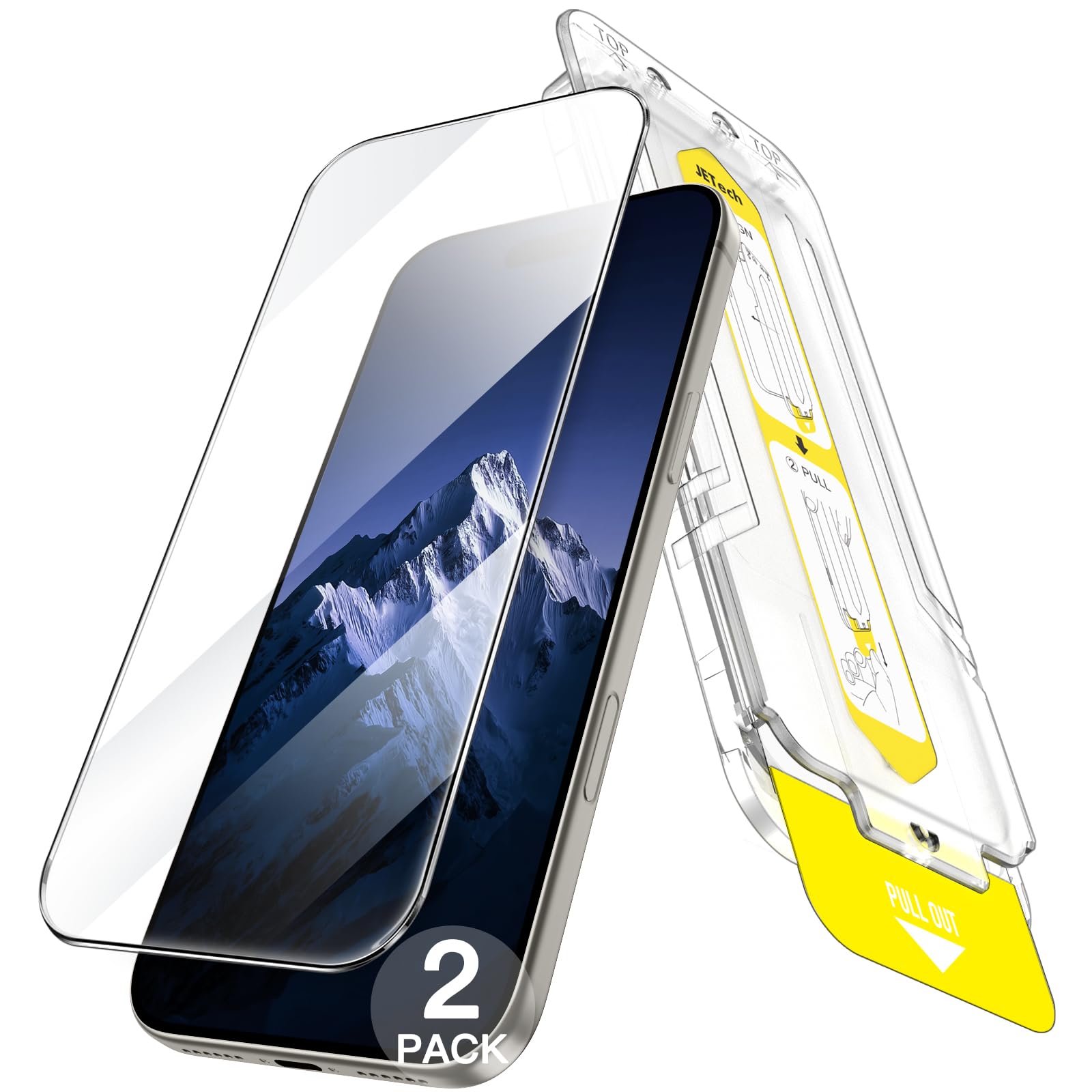 JETech Protector Pantalla para iPhone 15 Pro Max, 2 Unidades | Cristal Vidrio Templado Cobertura Completa, Instalación Súper Fácil en 10 Segundos con Bandeja de Alineación, HD Claro