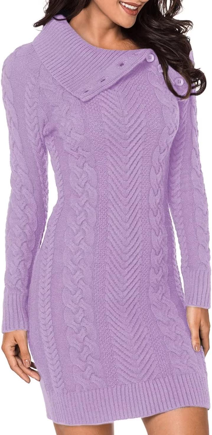 BLENCOT Womens Turtleneck Long Sleeve Elasticity Chunky Cable Knit Pullover Sweaters Jumper - Image 2