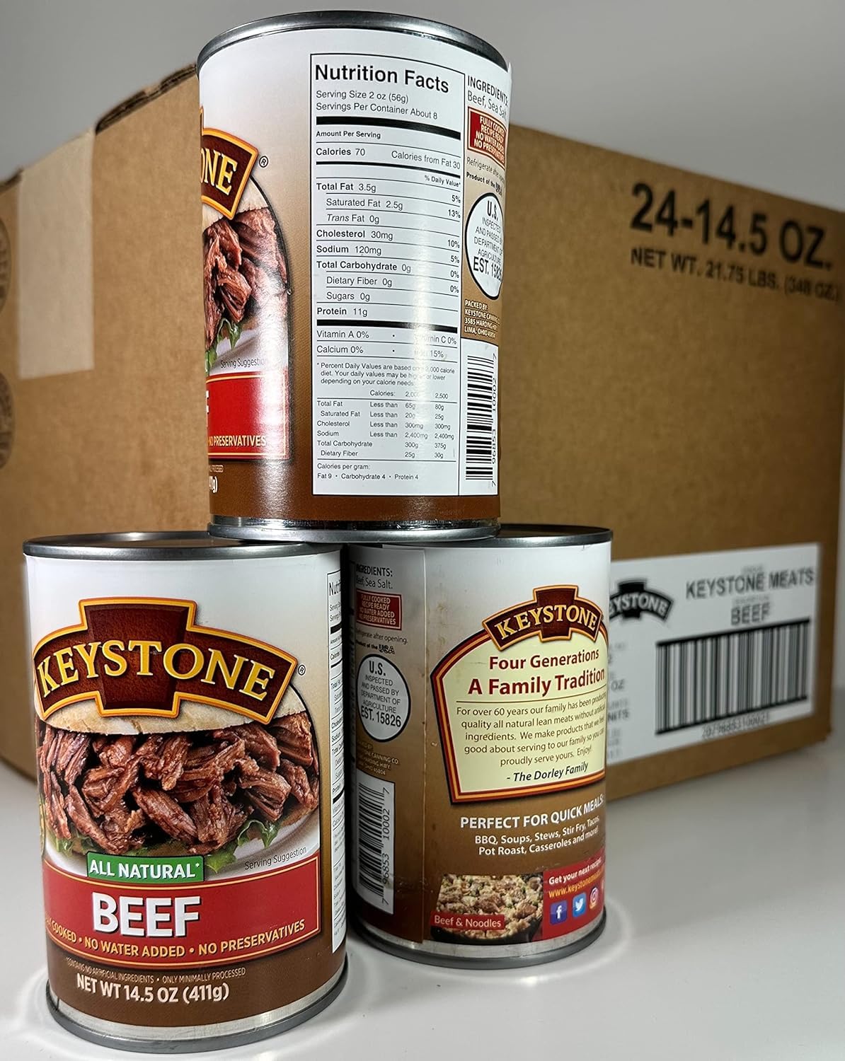 Keystone Meats All Natural Canned Beef 14.5 Ounce Long Term