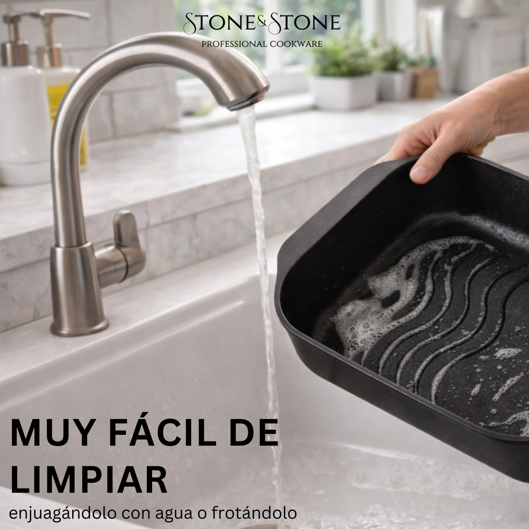 Stone&Stone Fuente para Horno Antiadherente 34x8 cm Rectangular Fuente Lasaña Bandeja Horno con Revestimiento Cerámico Alemán Greblon Apta para Inducción Gas y Horno Sin PFAS PFOA PTFE + Tapa Espátula