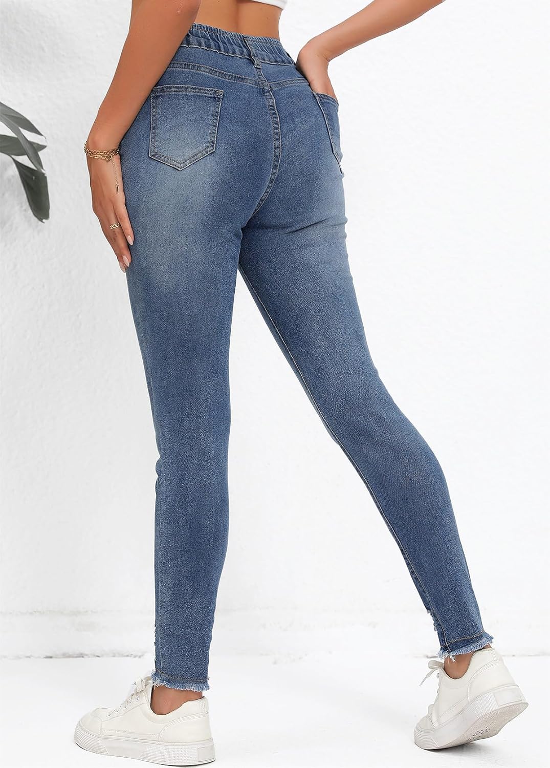 Skinny Jeans for Women Elastic High Waist Stretchy Classic Drawstring Slimming Jeggings Ripped Denim Trousers Pants - Image 3