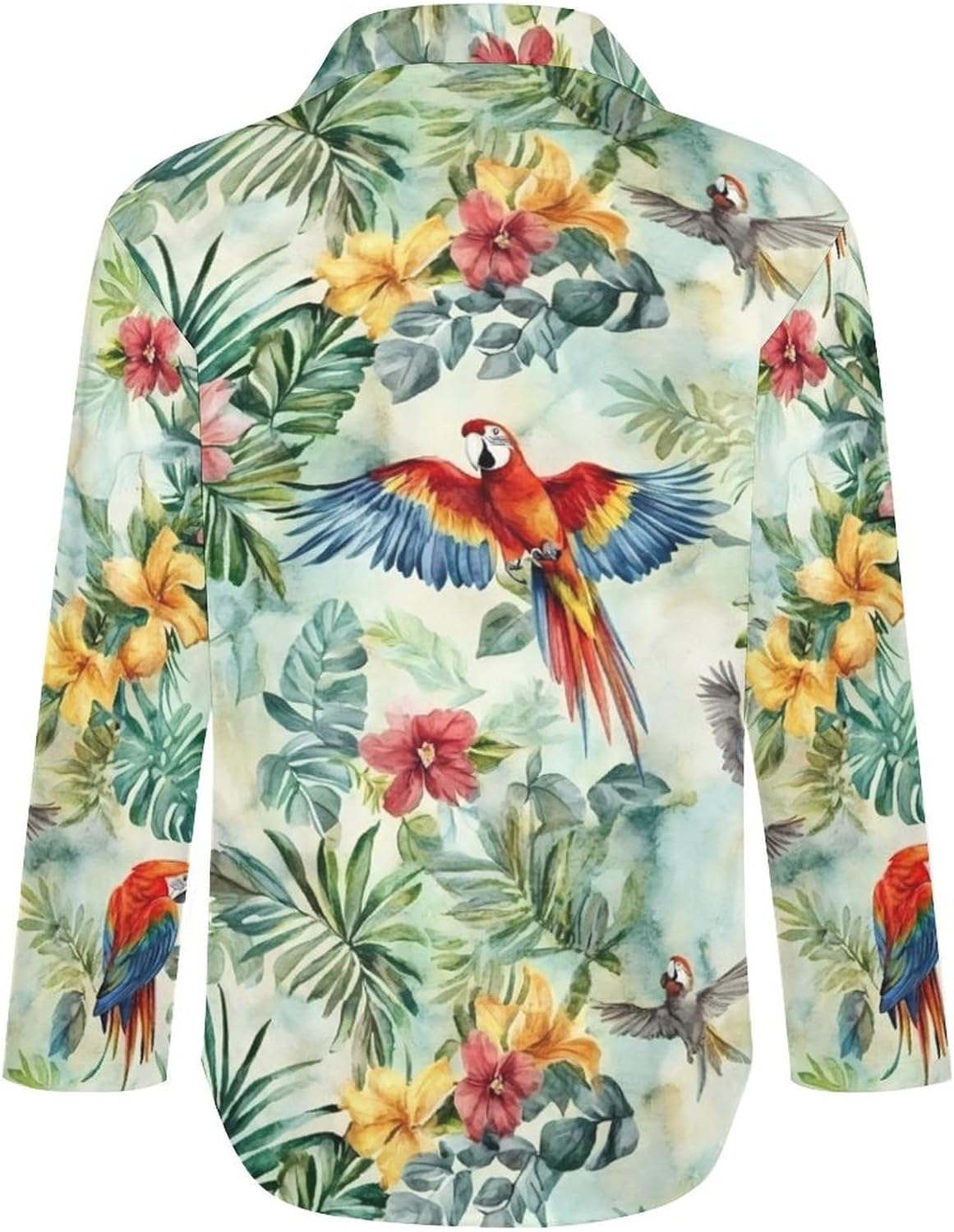 Vintage Jungle Animals Parrots Birds Casual Womens Long Sleeve Blouses Hawaiian Loose Button Down Shirts Tops Tees