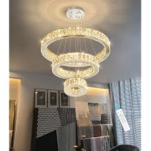 Modern Crystal Chandelier 36W Dimmable LED Ceiling Light Fixture with Remote Luxury Adjustable Pendant Light for Living Room Dining Room Silver